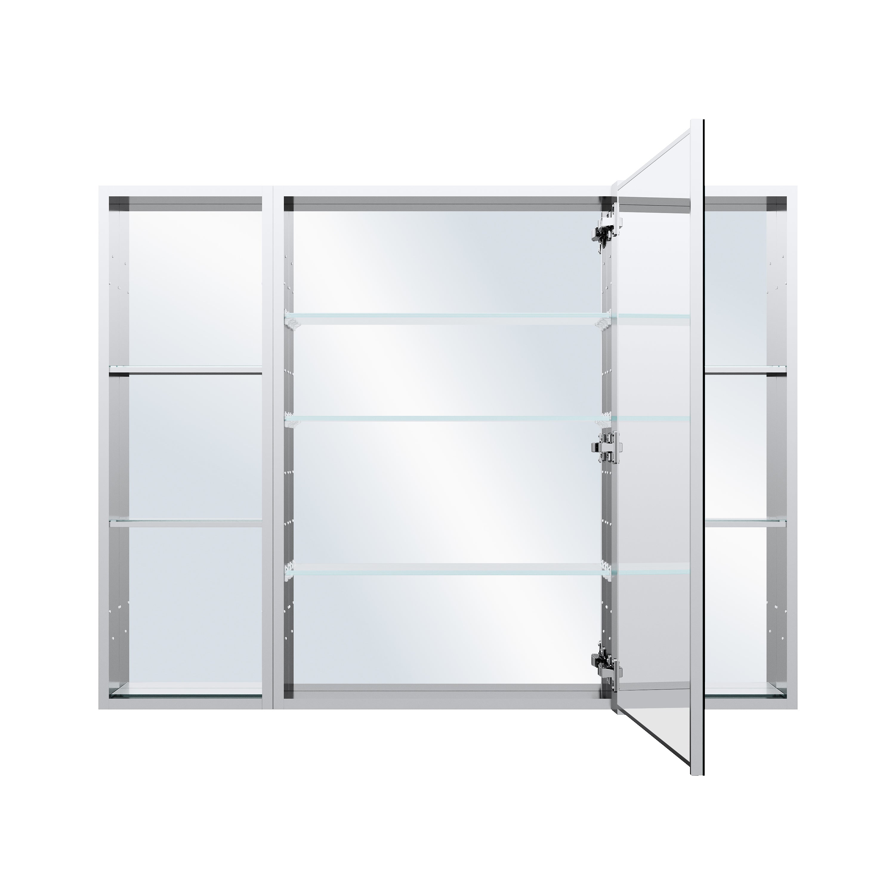 48 in. ×36 in. Bathroom Medicine Cabinet Set with Copper-Free Tri-View Mirror and Open Side Cabinet, Recessed or Surface Mount