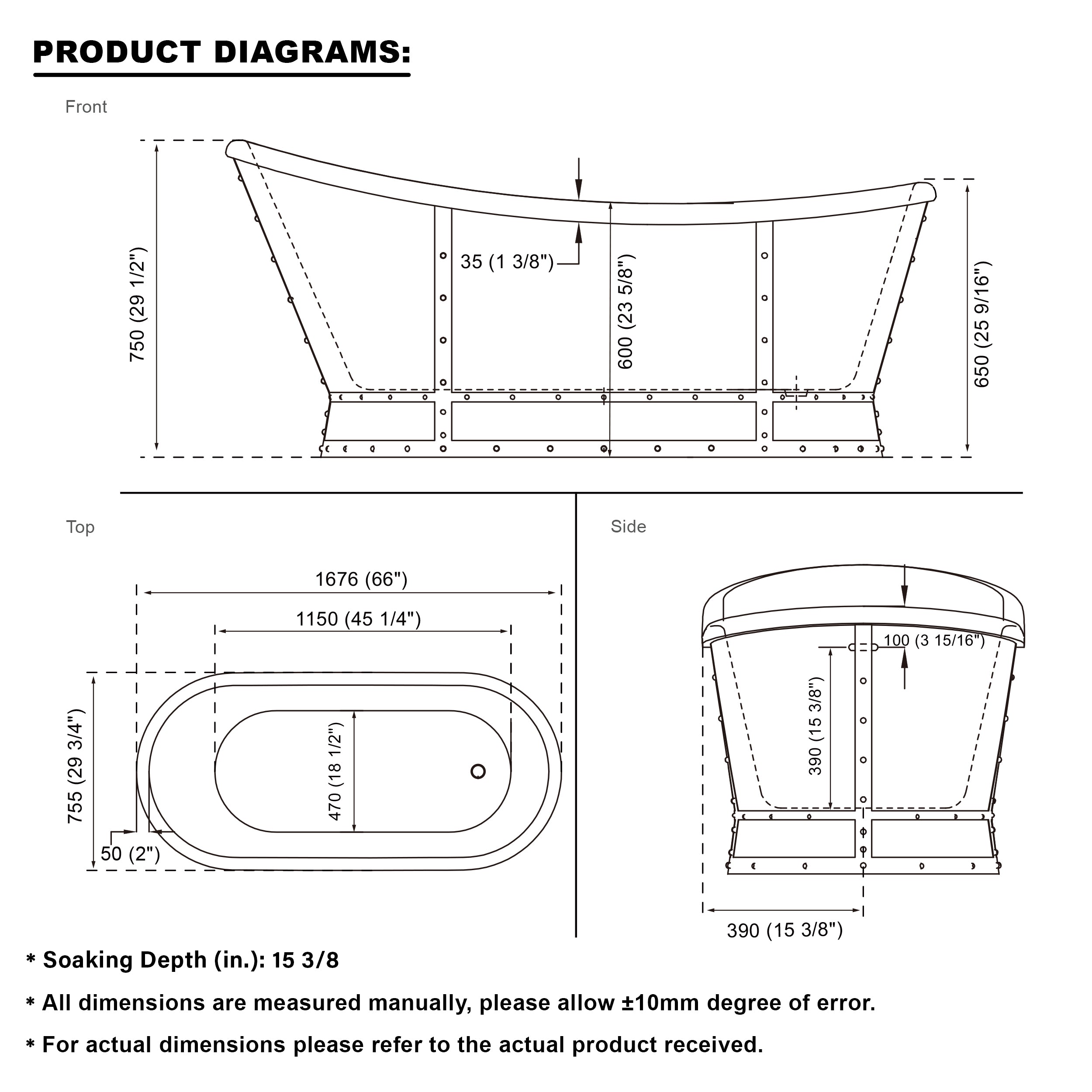 66" Freestanding Glossy White Acrylic Bathtub with Slotted Overflow and Drain