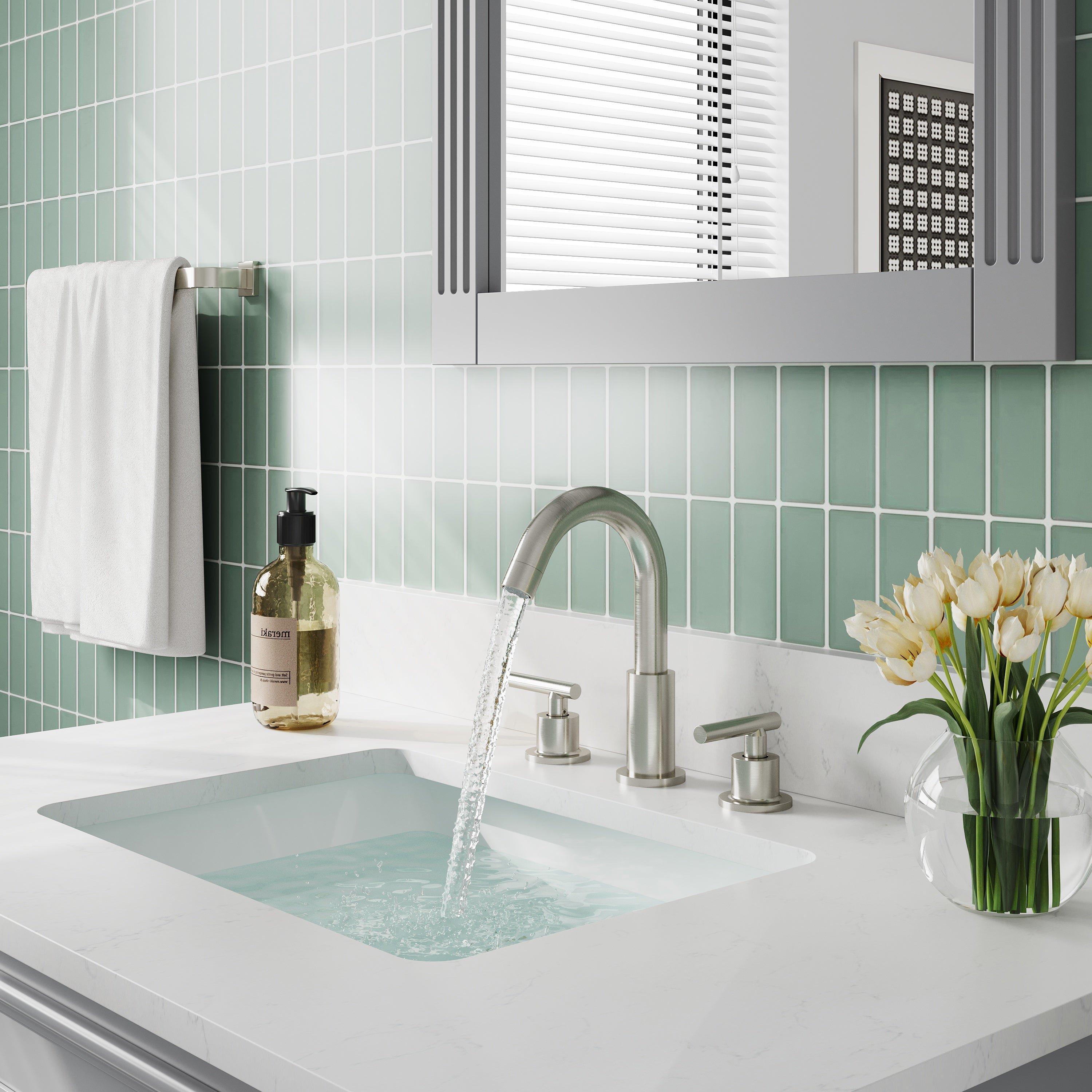 Modern Bathroom Basin Faucet with 360° Swivel Spout, Dual Handle Hot & Cold Mixer, Water-Saving 1.2 GPM