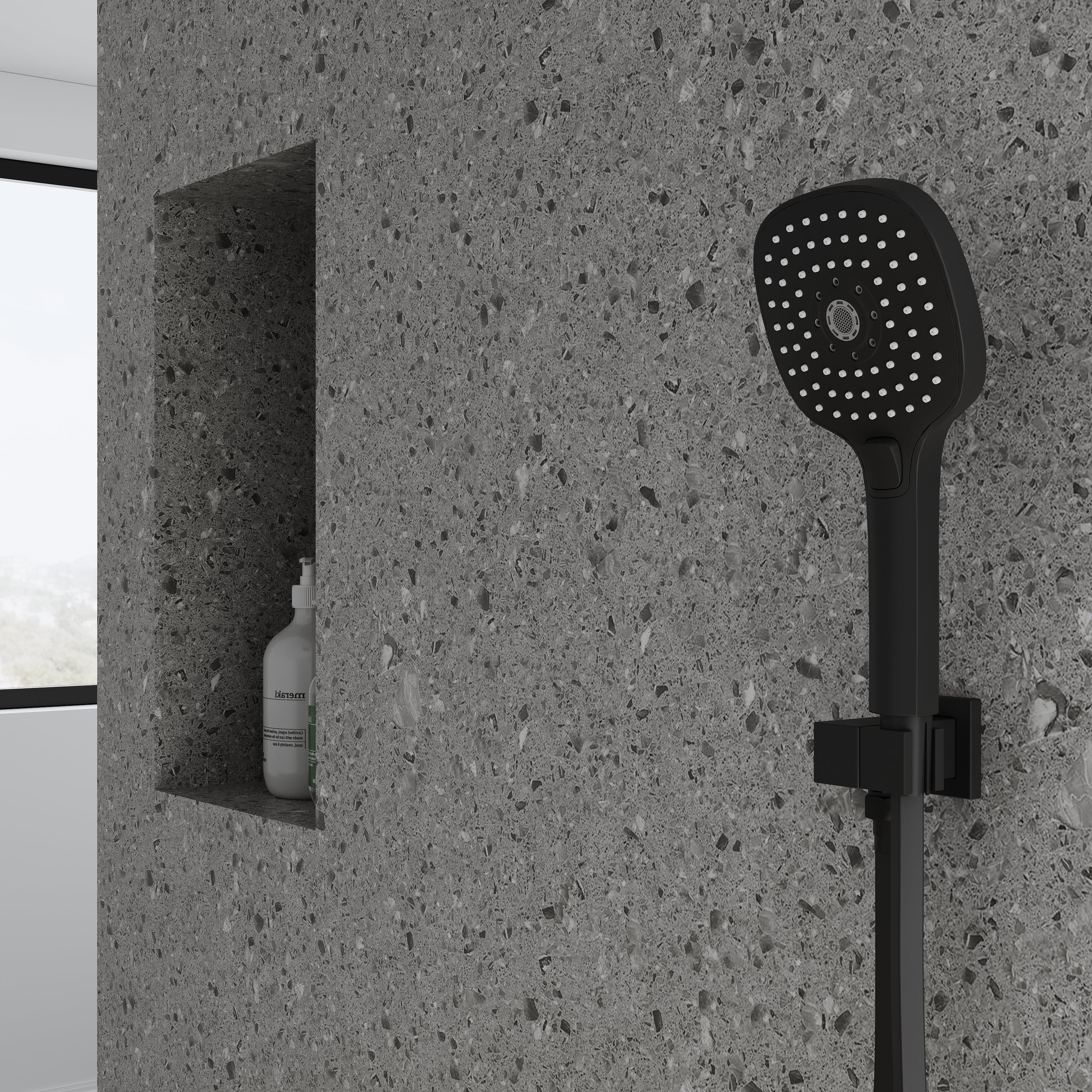 Wall Mount 12" Rainfall Shower Head 2-Spray Combo Shower System Set with 3-Function ABS Hand Shower in Matte Black