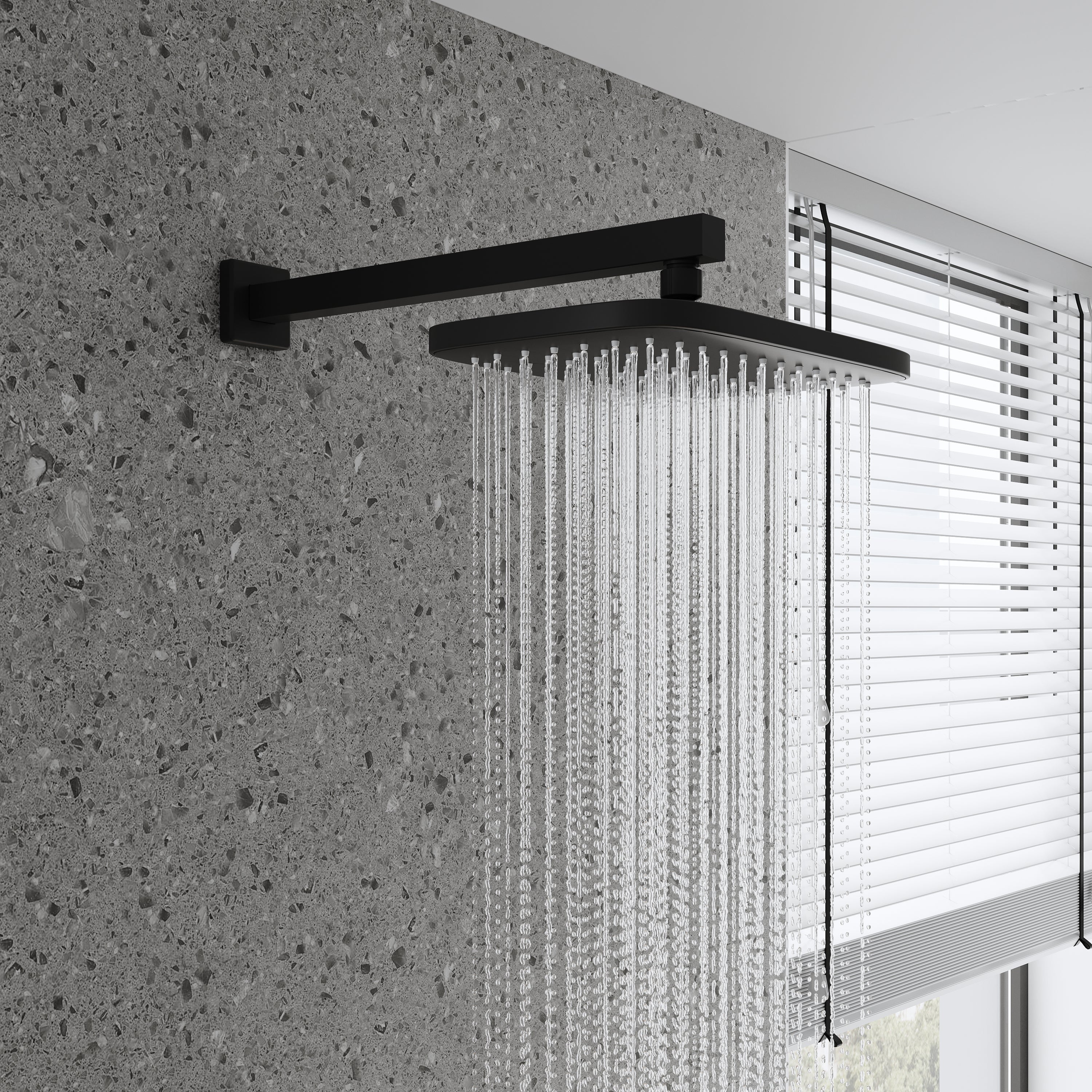 Wall Mount 12" Rainfall Shower Head 2-Spray Combo Shower System Set with 3-Function ABS Hand Shower in Matte Black