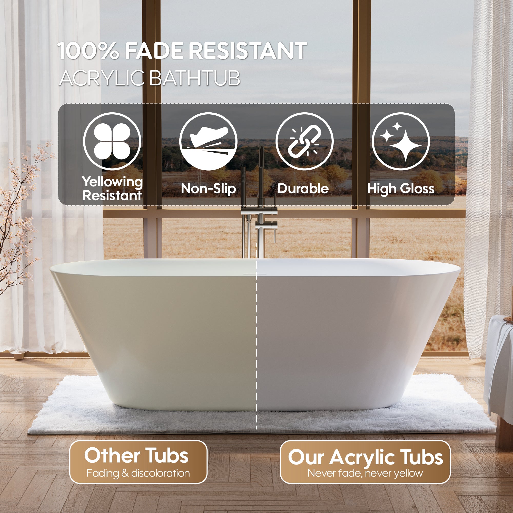 71" Glossy White Acrylic Freestanding Bathtub with Integrated Slotted Overflow and Pop-up Drainer