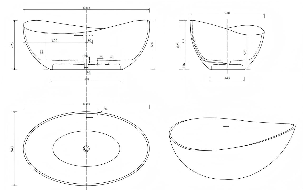 63" Stone Resin Solid Surface Matte Flatbottom Freestanding Bathtub in White