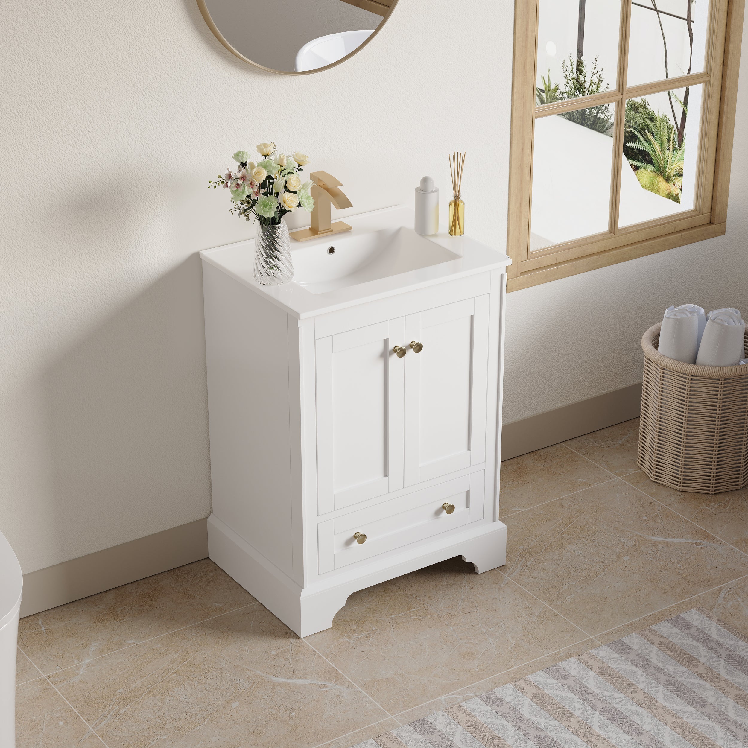 24 inch Bathroom Vanity with Sink Combo Set, Solid Wood Bathroom Storage Cabinet with Soft-Closing Doors, White