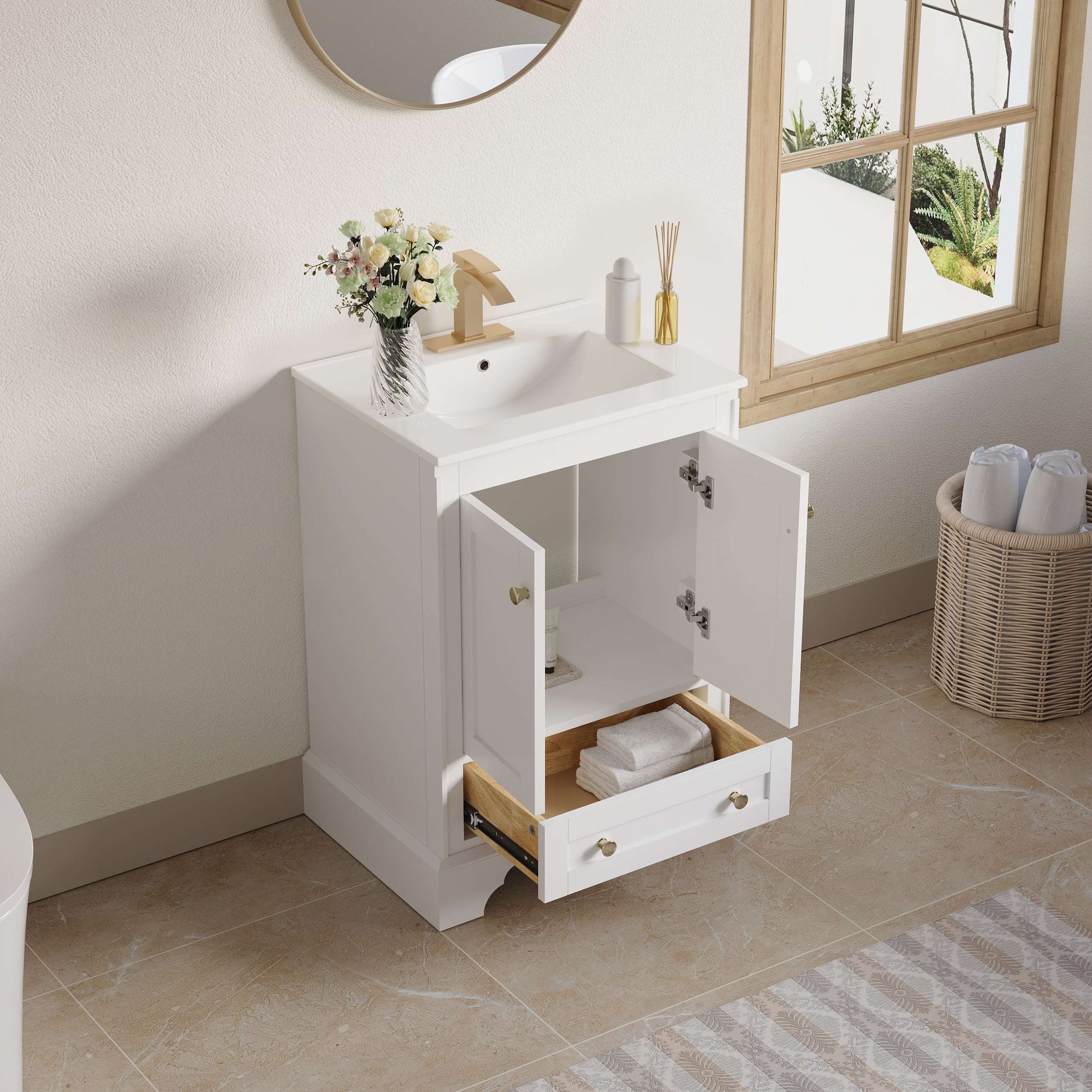 24 inch Bathroom Vanity with Sink Combo Set, Solid Wood Bathroom Storage Cabinet with Soft-Closing Doors, White