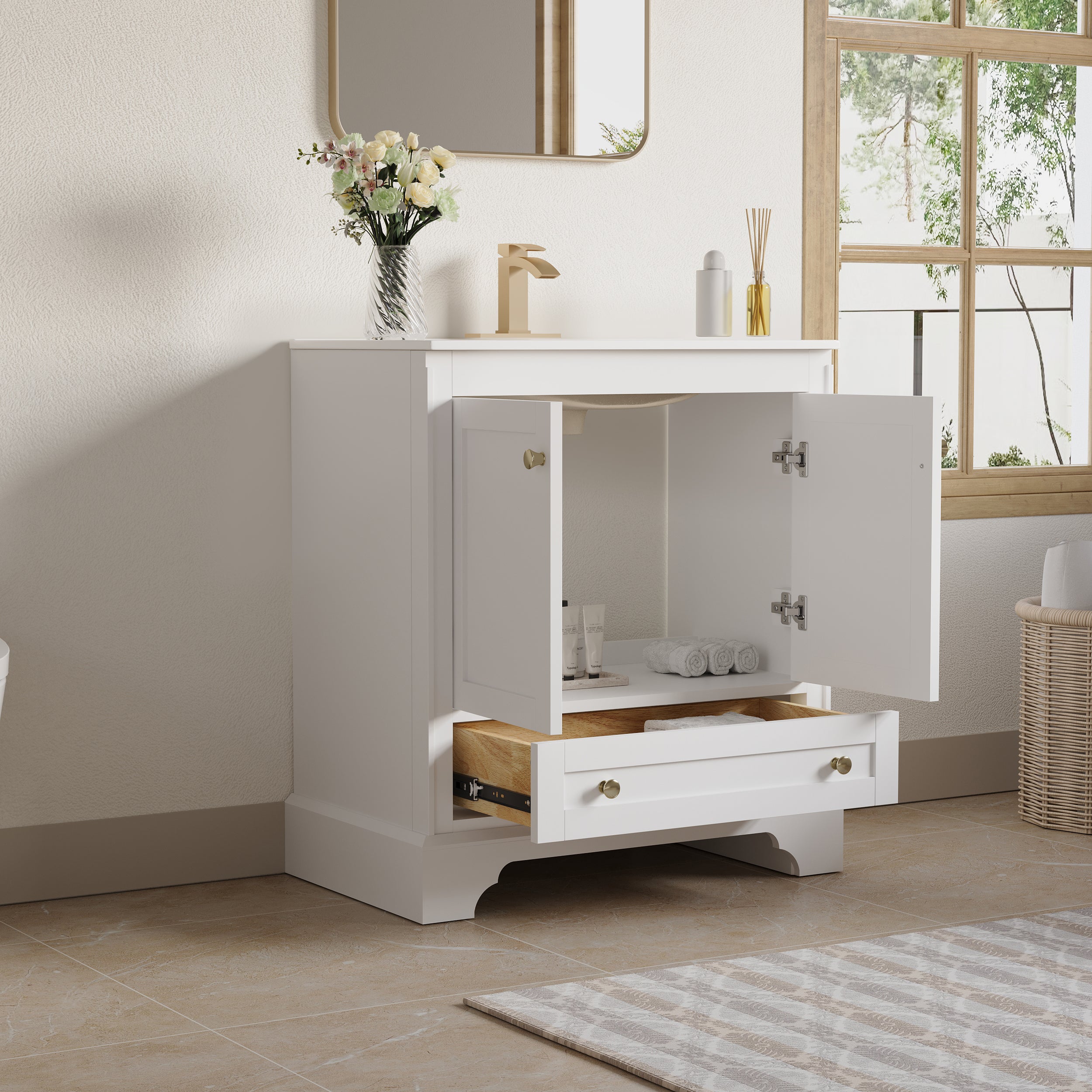 30 inch Bathroom Vanity with Sink Combo Set, Solid Wood Bathroom Storage Cabinet with Soft-Closing Doors, White