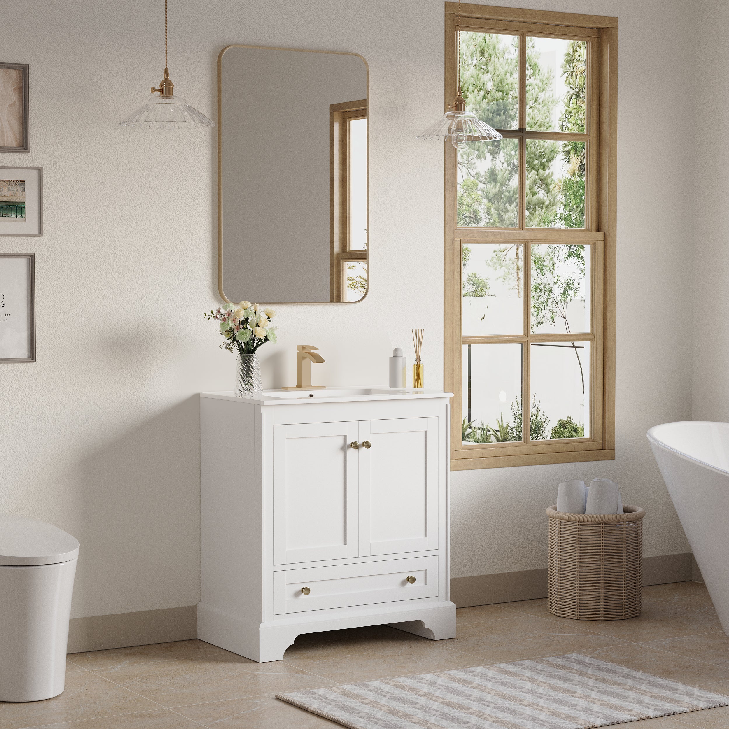 30 inch Bathroom Vanity with Sink Combo Set, Solid Wood Bathroom Storage Cabinet with Soft-Closing Doors, White