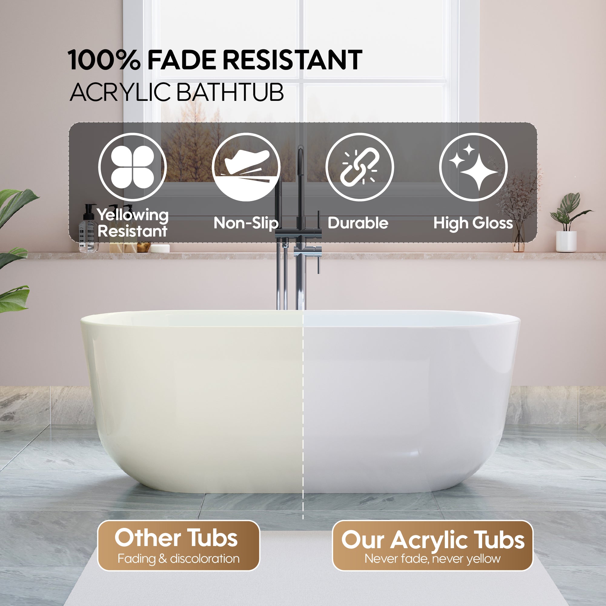 60" Freestanding Glossy White Acrylic Bathtub with Slotted Overflow and Chrome Drain