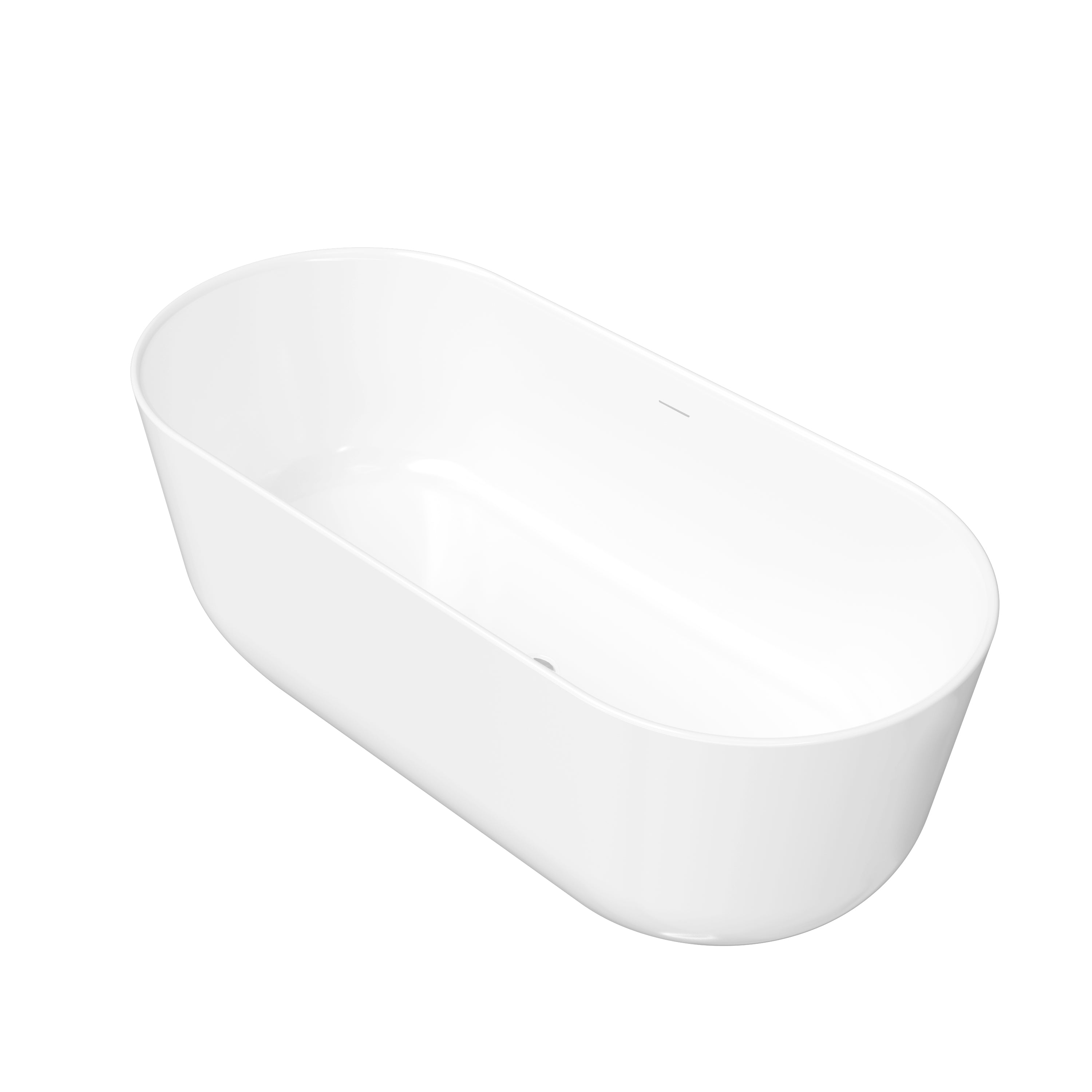 67" Freestanding Glossy White Acrylic Bathtub with Integrated Overflow and Chrome Drain