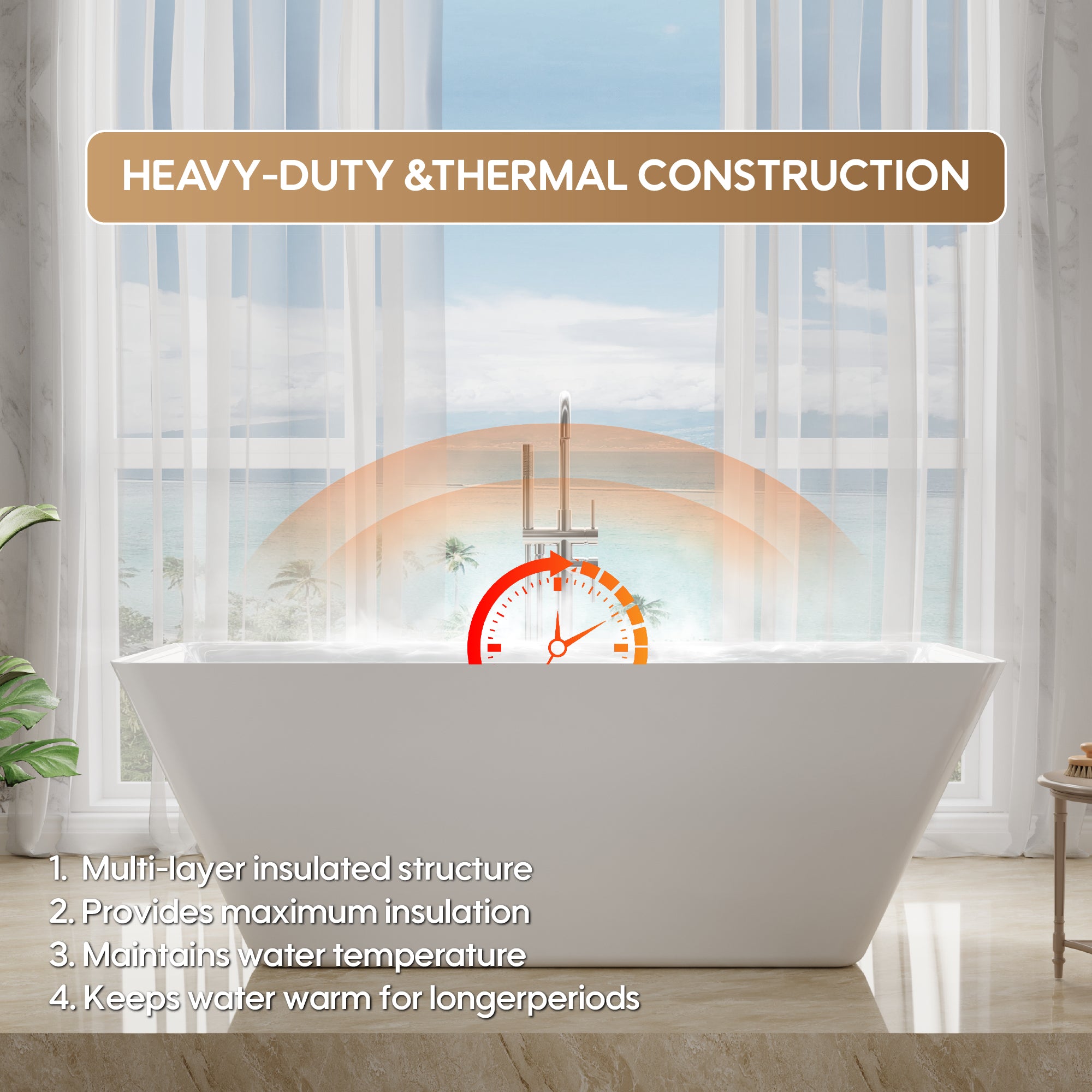 60" Freestanding Rectangle Acrylic Bathtub in Glossy White with Groove Overflow and Pop-up Drainer