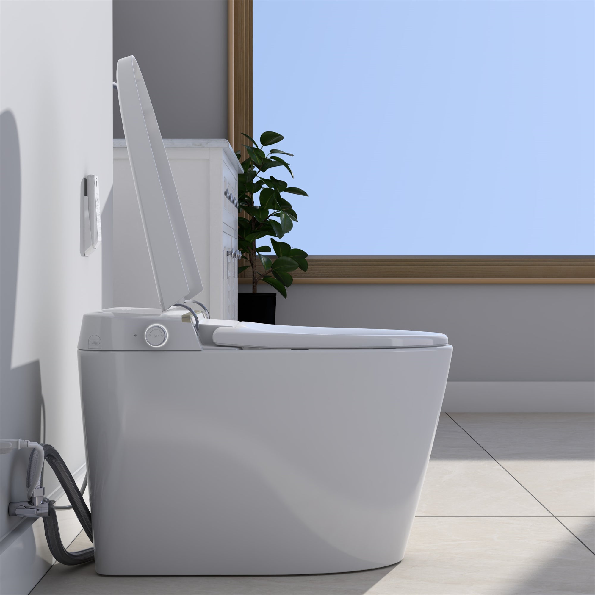 Smart Toilet With Auto Flush,Heated Seat,Warm Water,Warm Air Drying,LED Temperature Display