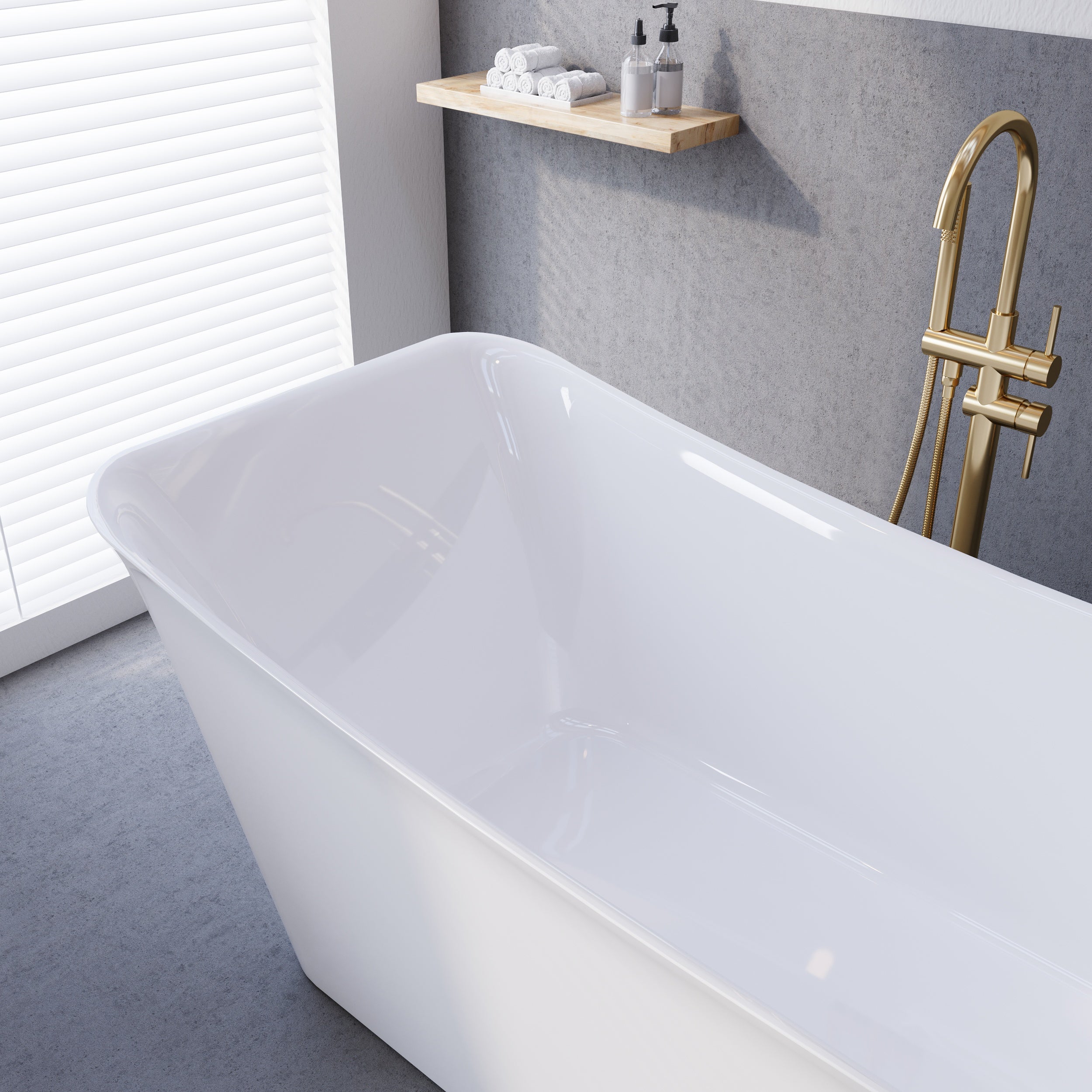 64" Freestanding Acrylic Soaking Bathtub with Ergonomic Design, Integrated Slotted Overflow & Pop-Up Drain