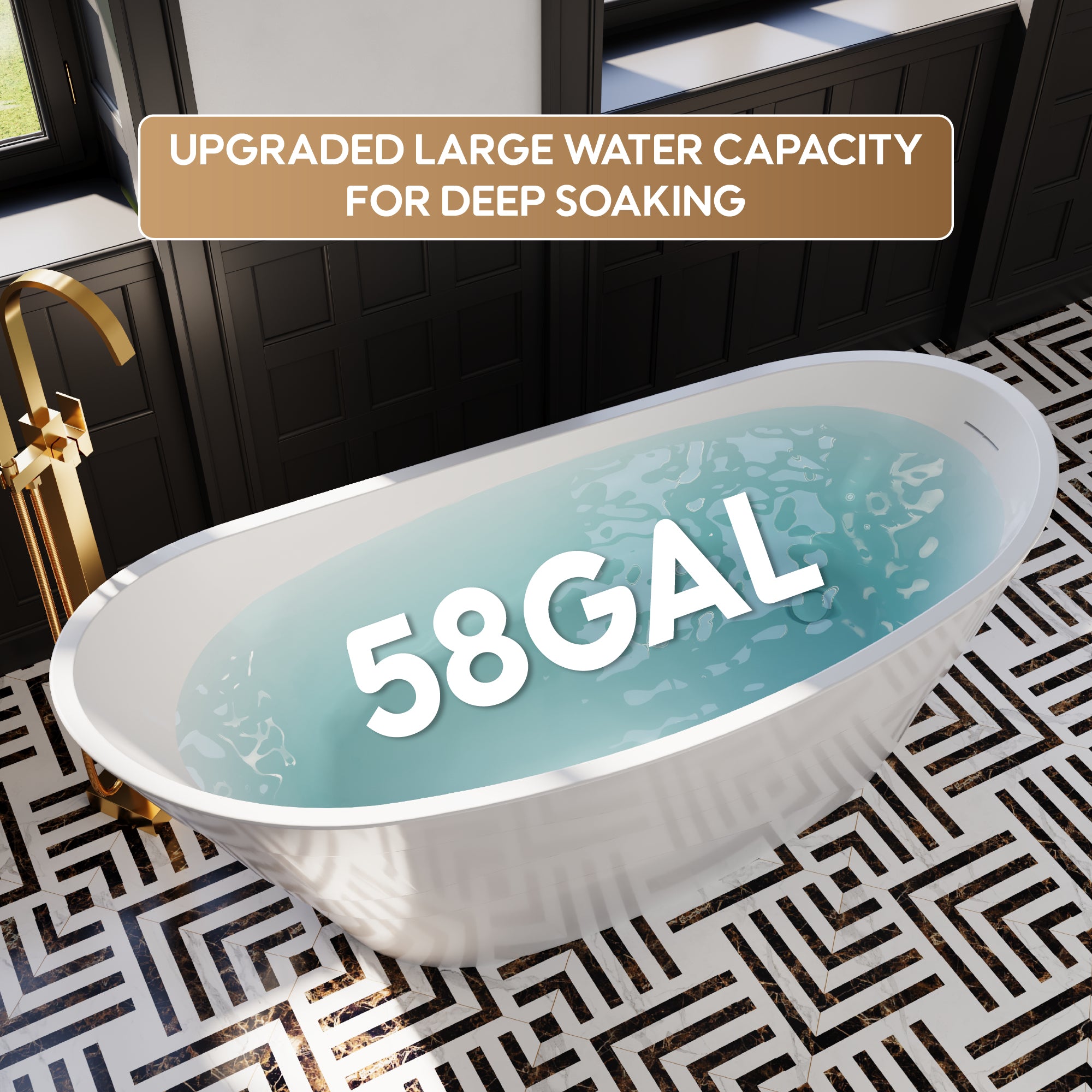 67" Acrylic Freestanding Soaking Bathtub in Glossy White with Pop-up Drainer and Groove Overflow