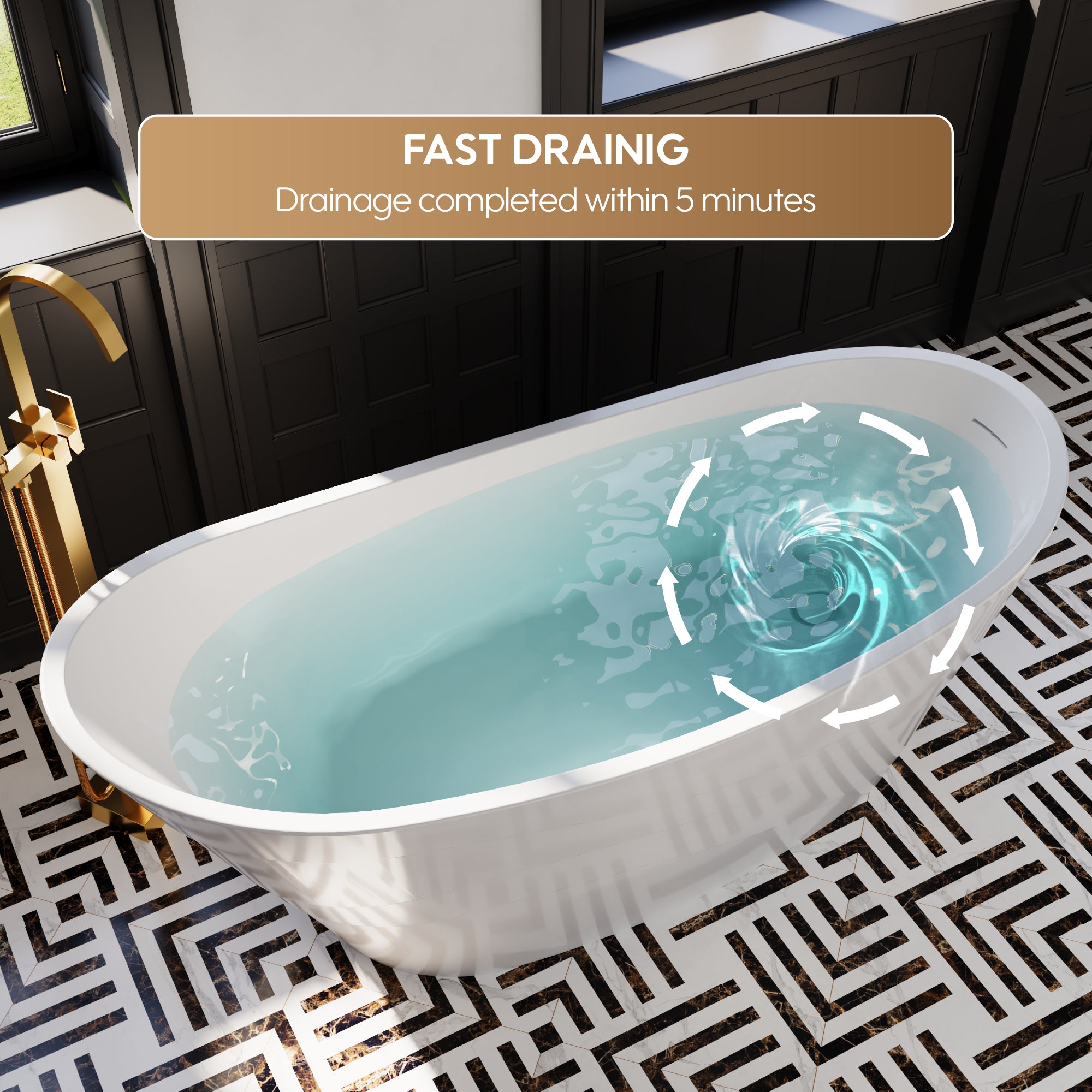 67" Acrylic Freestanding Soaking Bathtub in Glossy White with Pop-up Drainer and Groove Overflow
