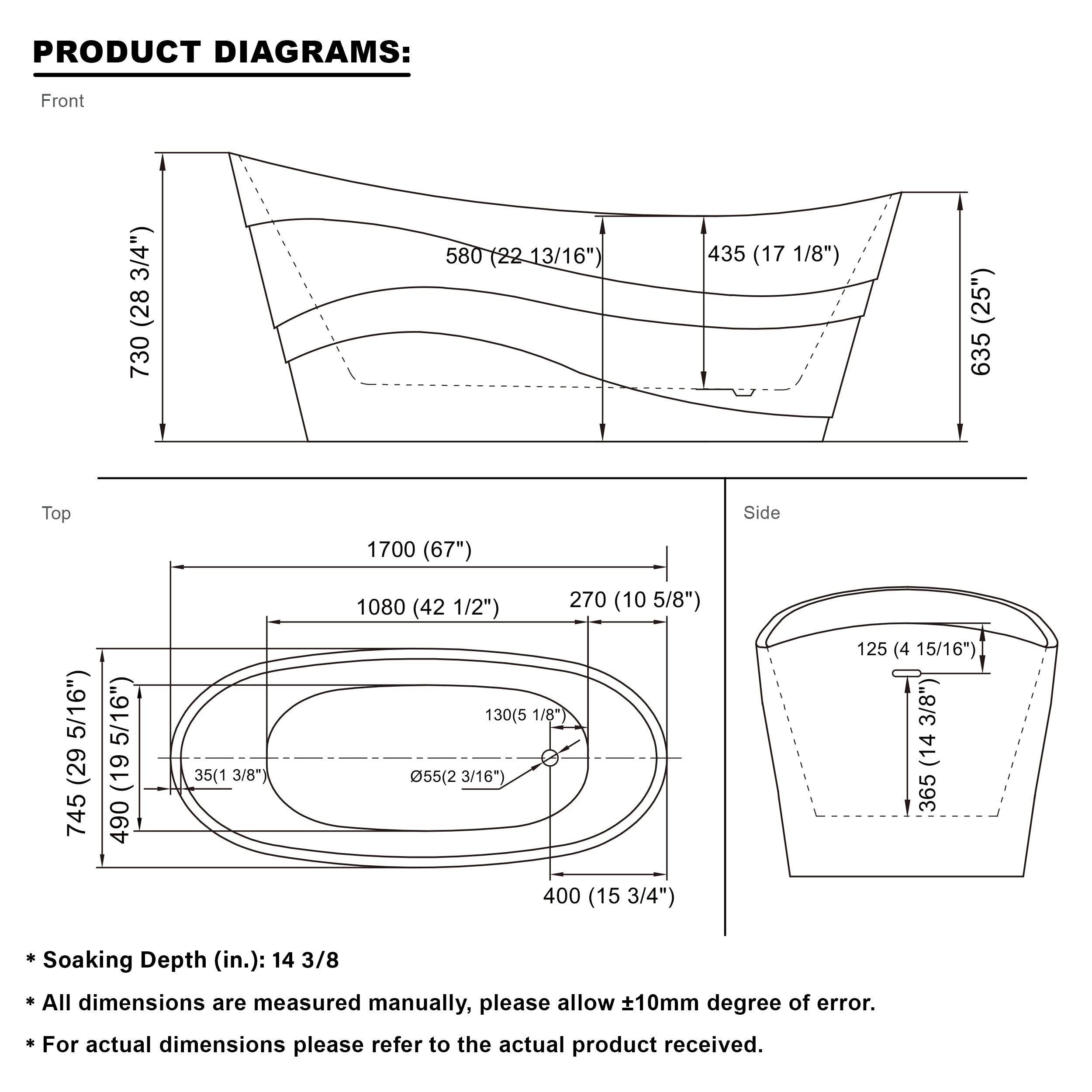 67" Acrylic Freestanding Soaking Bathtub in Glossy White with Pop-up Drainer and Groove Overflow