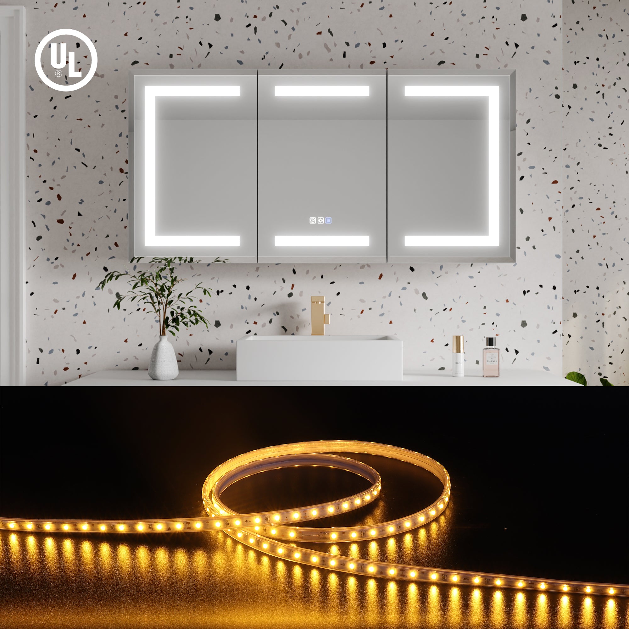 48 in. x 24 in. Aluminum Beveled Edge LED Medicine Cabinet, Recessed/Surface Mount