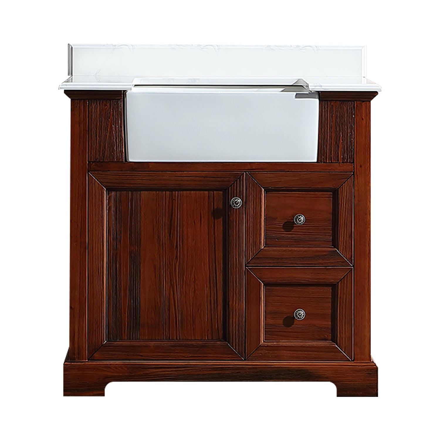 36 in. W x 22 in. D x 35 in. H Freestanding Bath Vanity Wood in Brown with White Quartz Top with White Basin