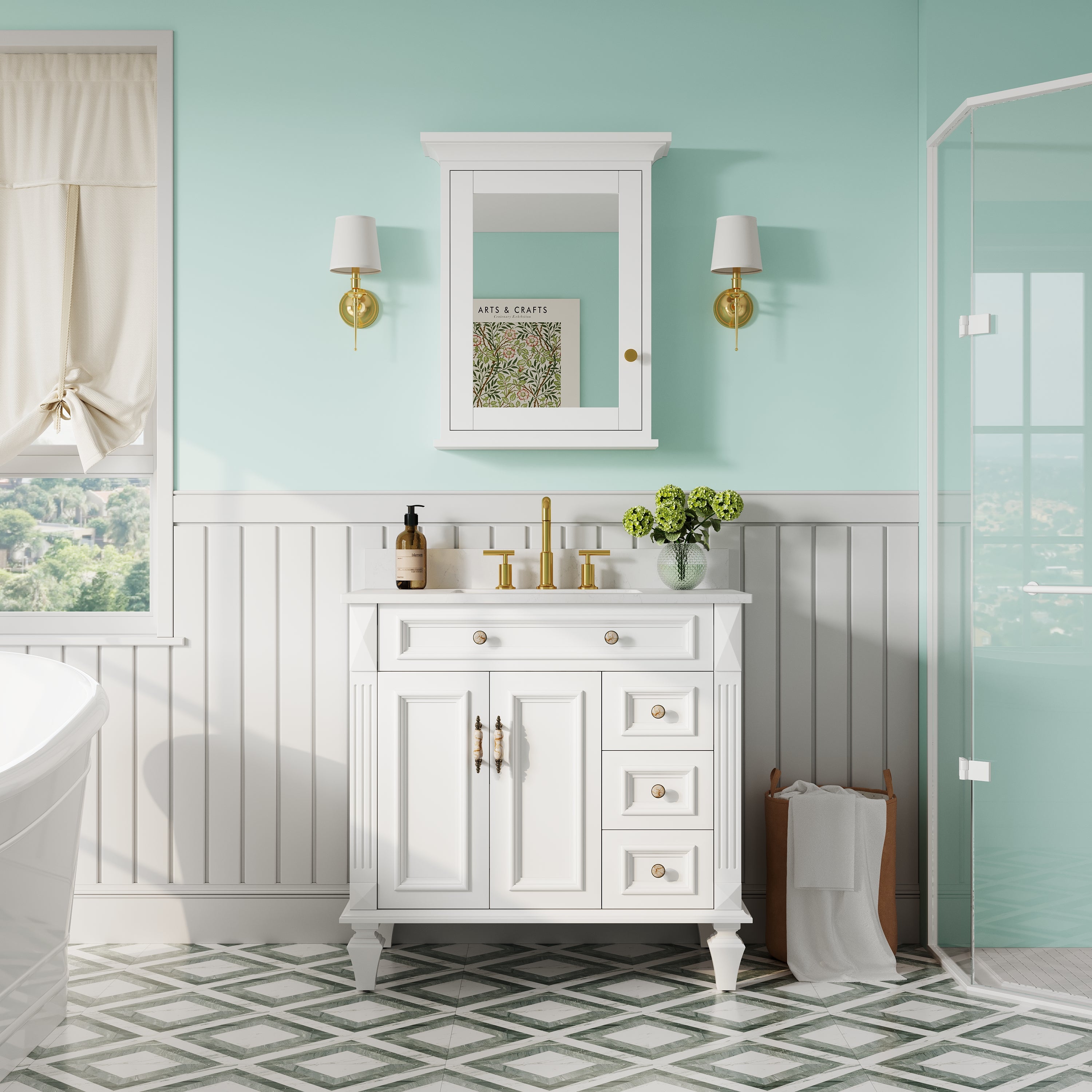 24 in.W x 30 in.H Vertical Mounting Bathroom Wood Medicine Cabinet with Mirror in White