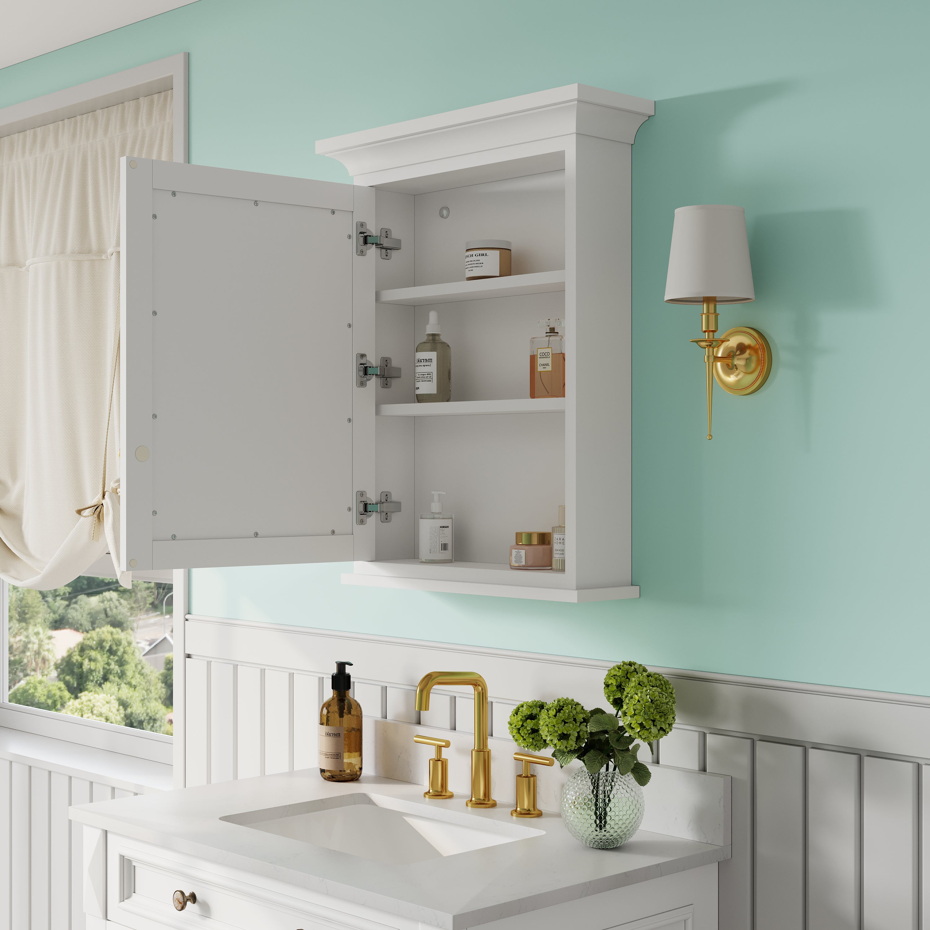 24 in.W x 30 in.H Vertical Mounting Bathroom Wood Medicine Cabinet with Mirror in White