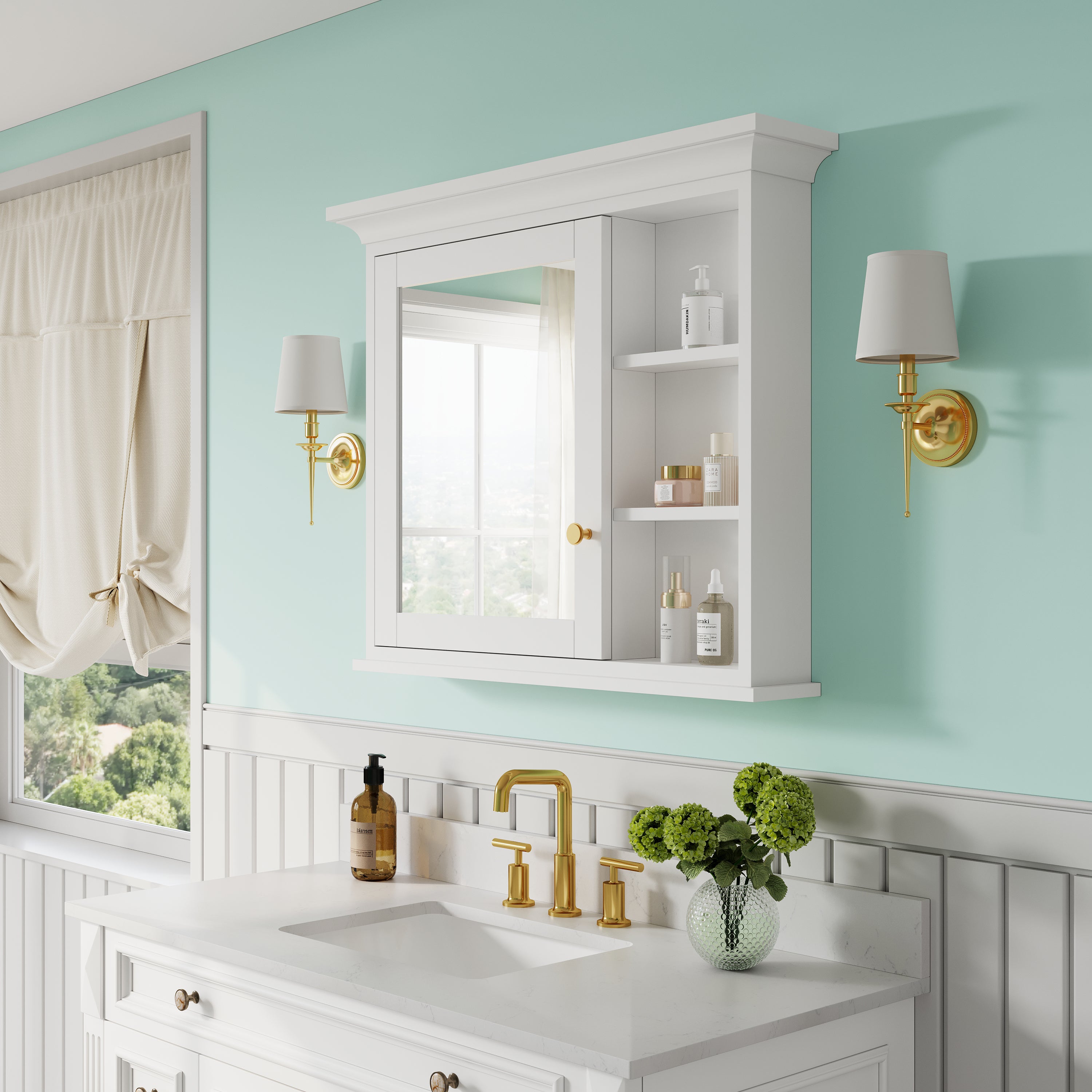 36 in.W x 30 in.H Vertical Mounting Bathroom Wood Medicine Cabinet with Mirror in White