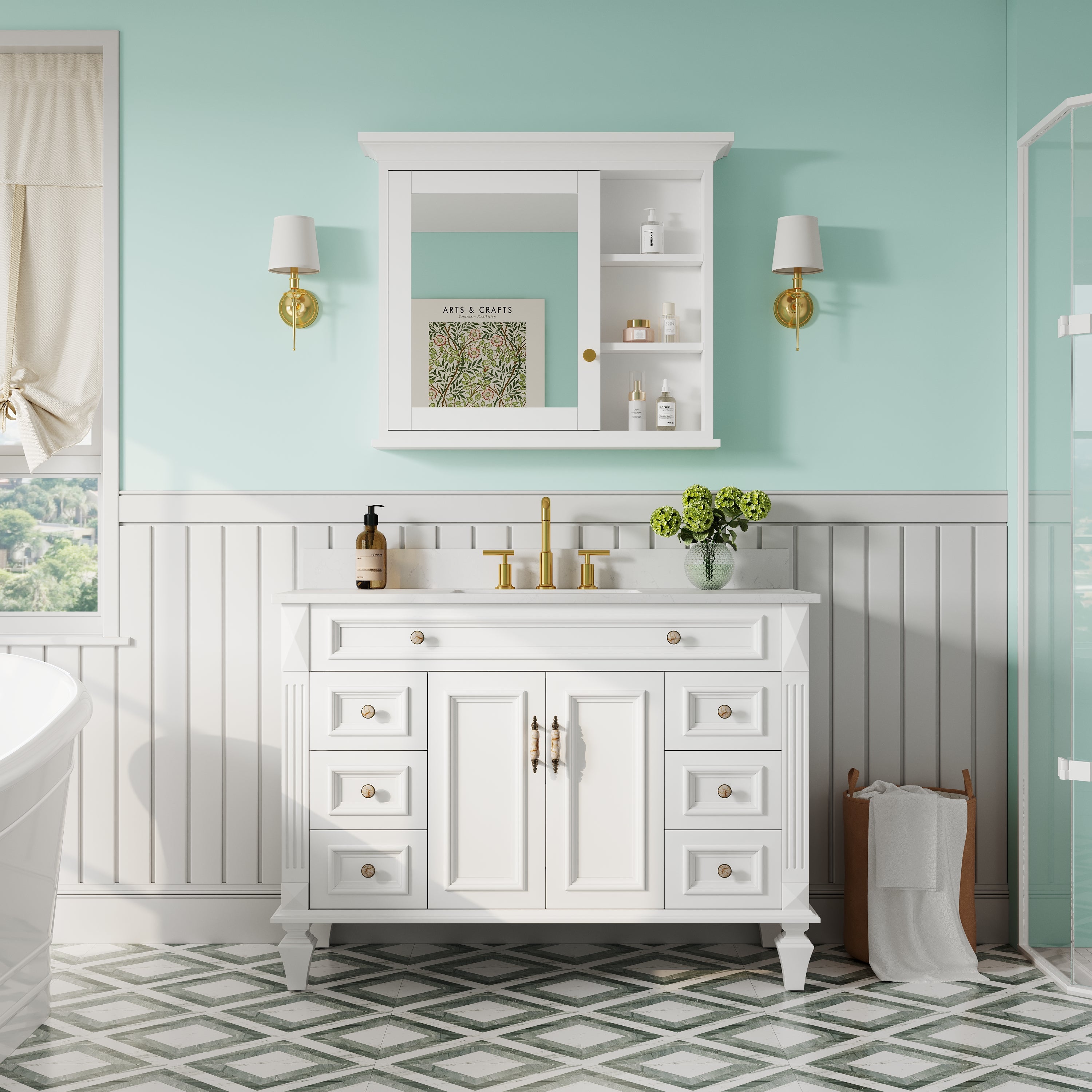 36 in.W x 30 in.H Vertical Mounting Bathroom Wood Medicine Cabinet with Mirror in White