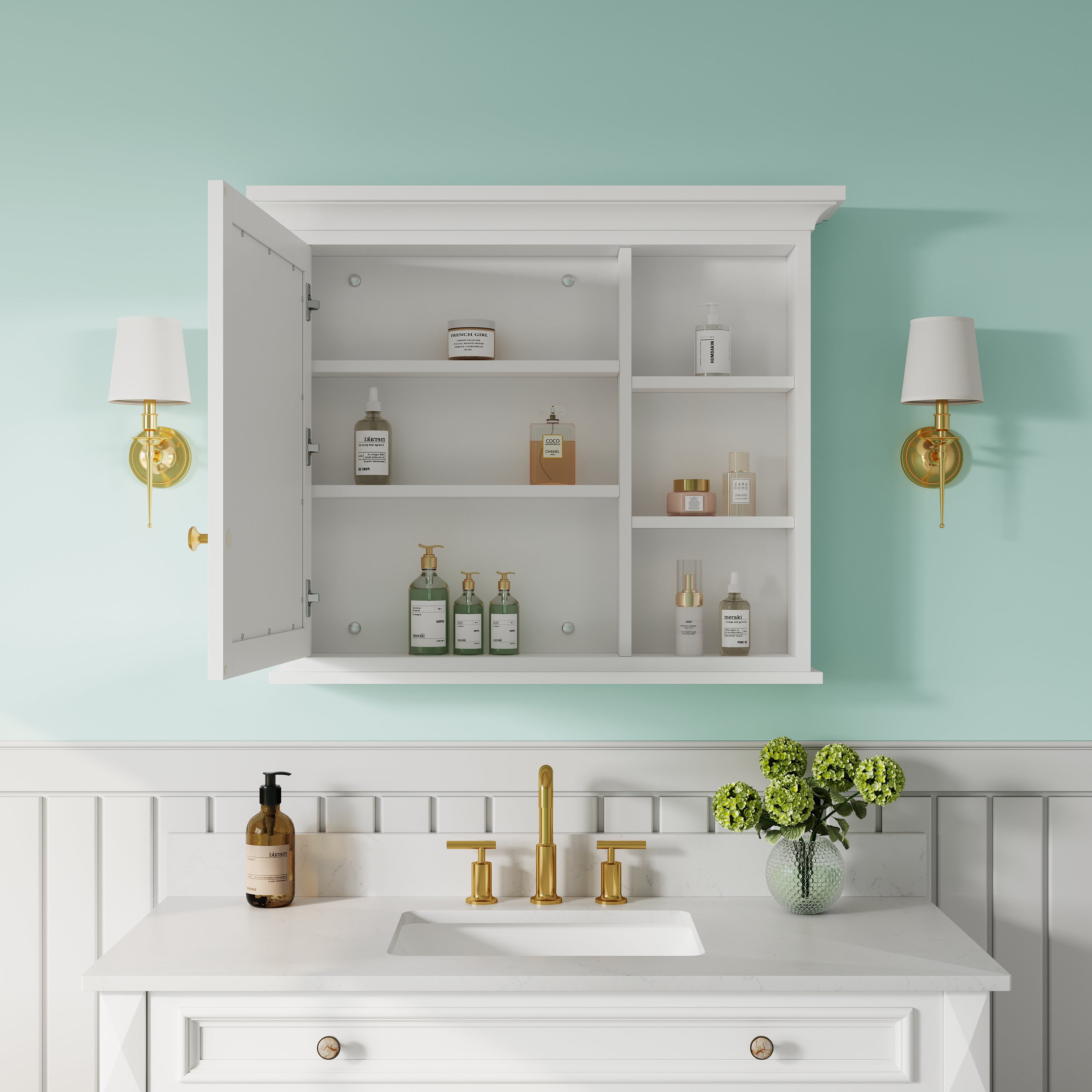 36 in.W x 30 in.H Vertical Mounting Bathroom Wood Medicine Cabinet with Mirror in White