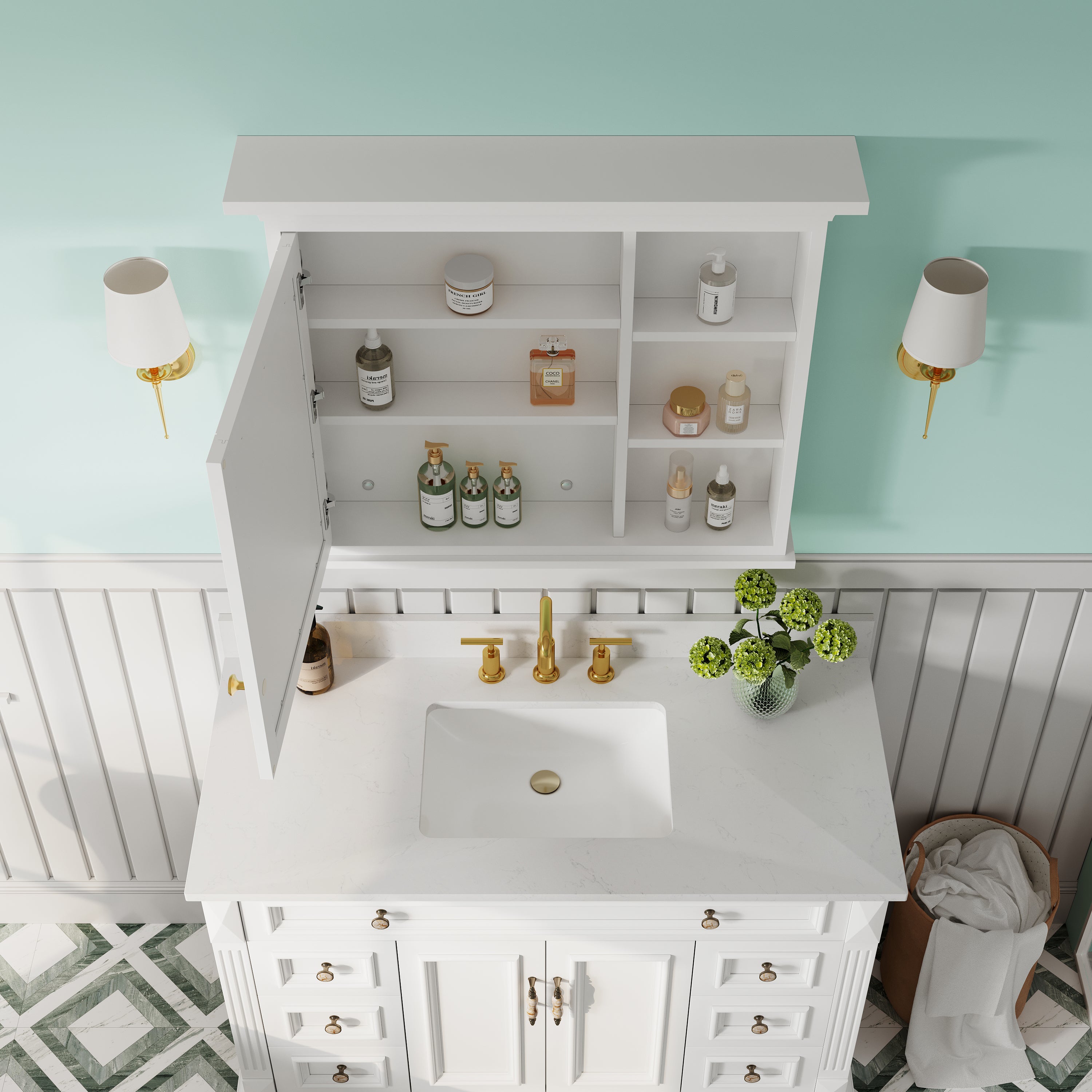 36 in.W x 30 in.H Vertical Mounting Bathroom Wood Medicine Cabinet with Mirror in White