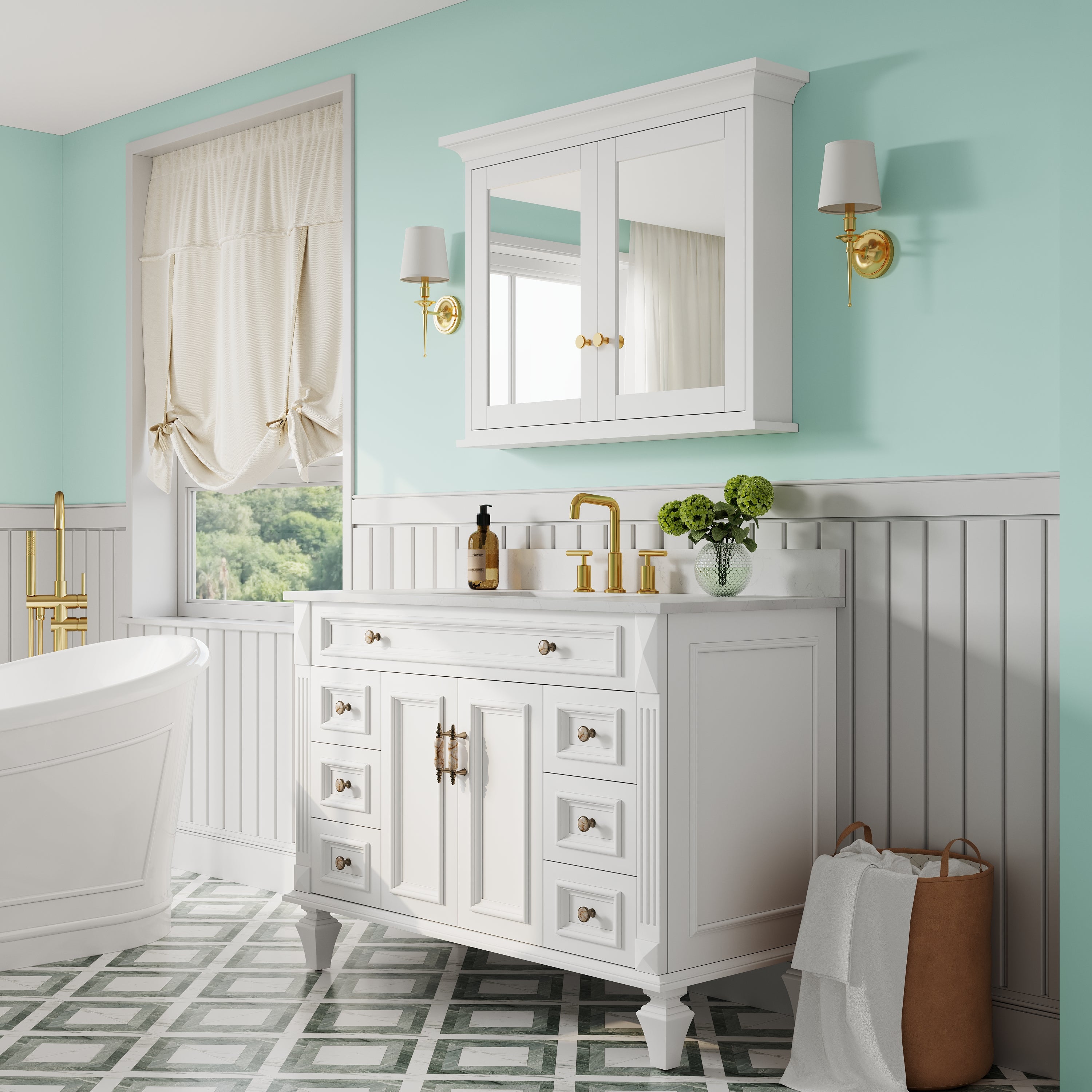 40 in.W x 30 in.H Vertical Z-Bar Mounting Bathroom Wood Medicine Cabinet with Mirror in White
