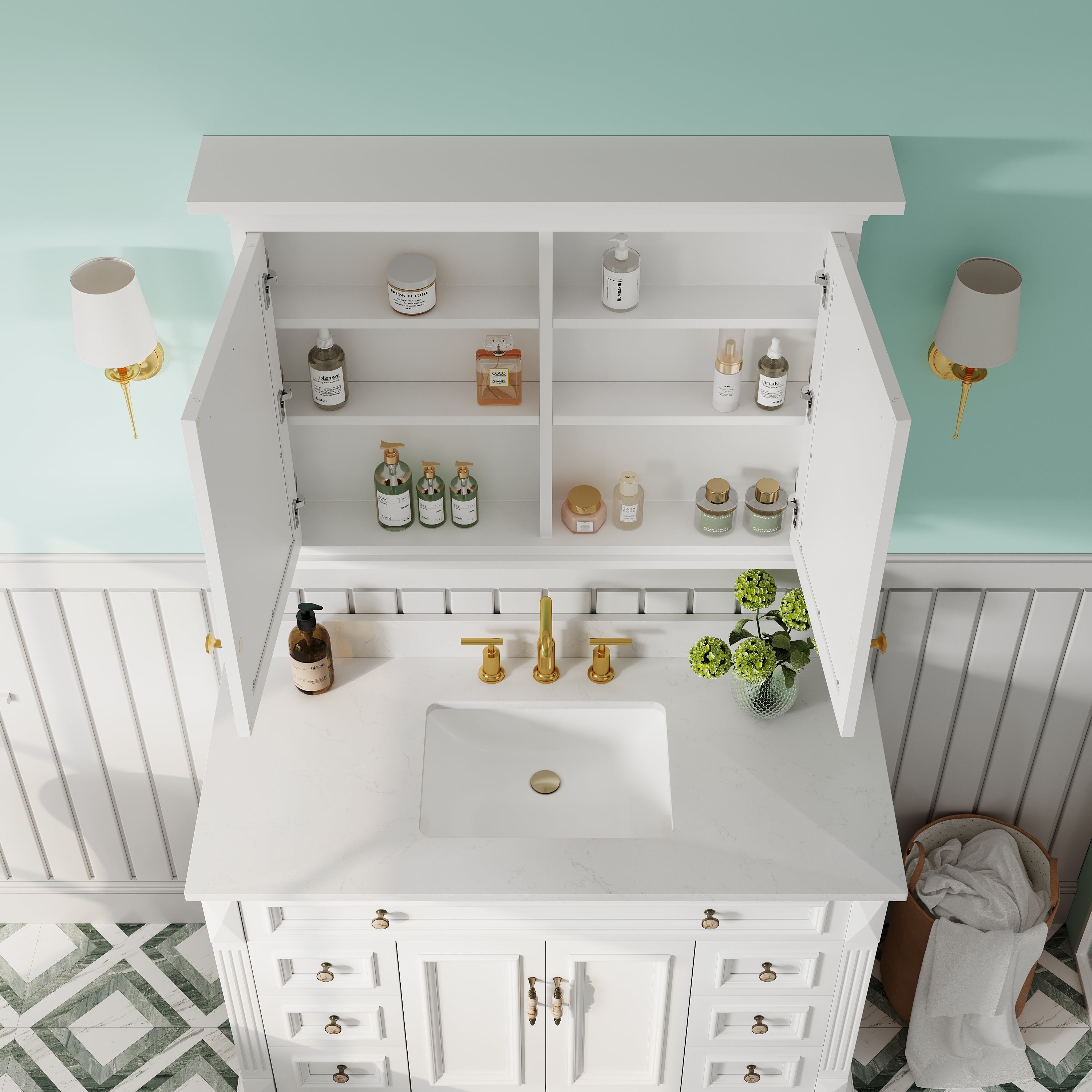 40 in.W x 30 in.H Vertical Z-Bar Mounting Bathroom Wood Medicine Cabinet with Mirror in White