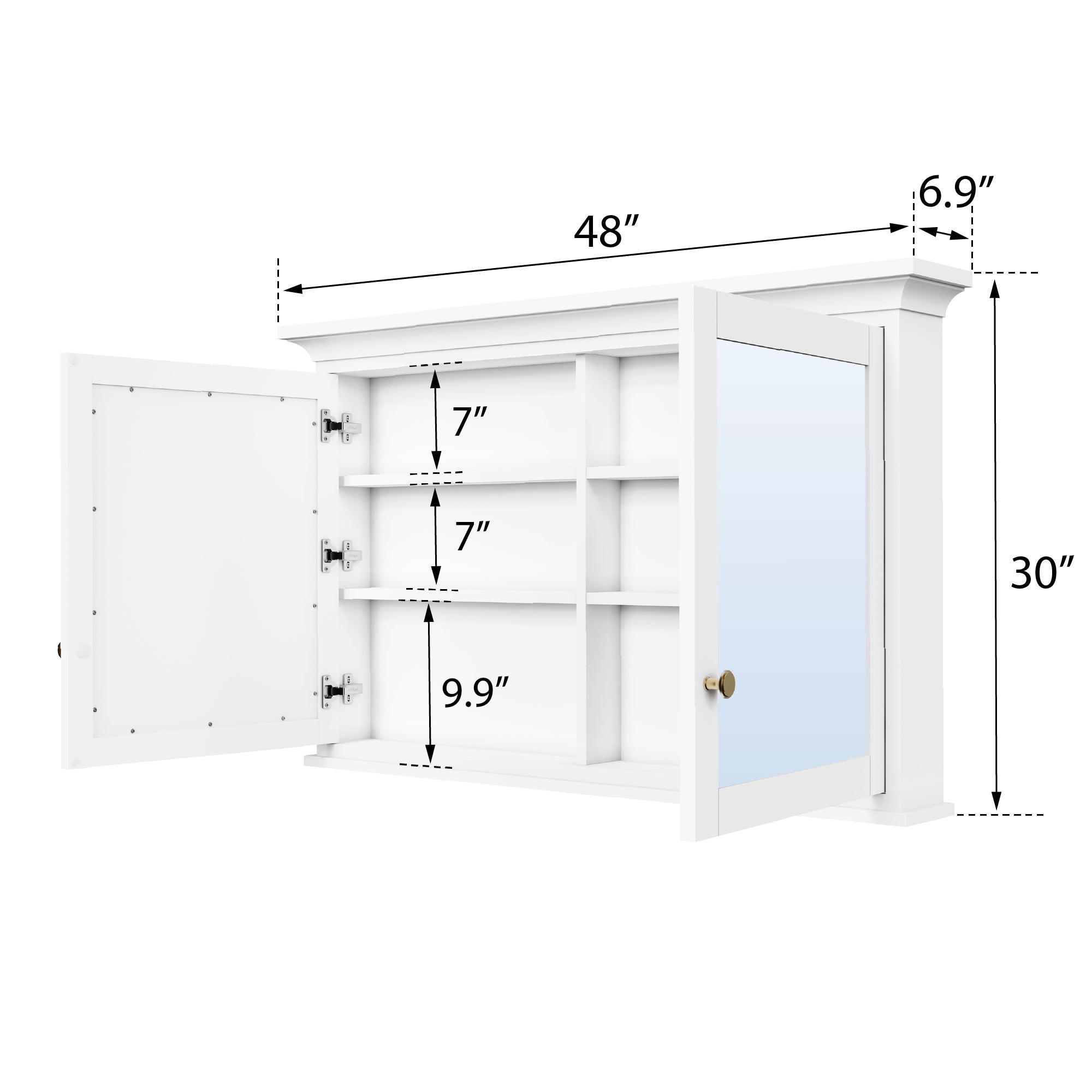 48 in.W x 30 in.H Vertical Z-Bar Mounting Bathroom Wood Medicine Cabinet with Mirror in White
