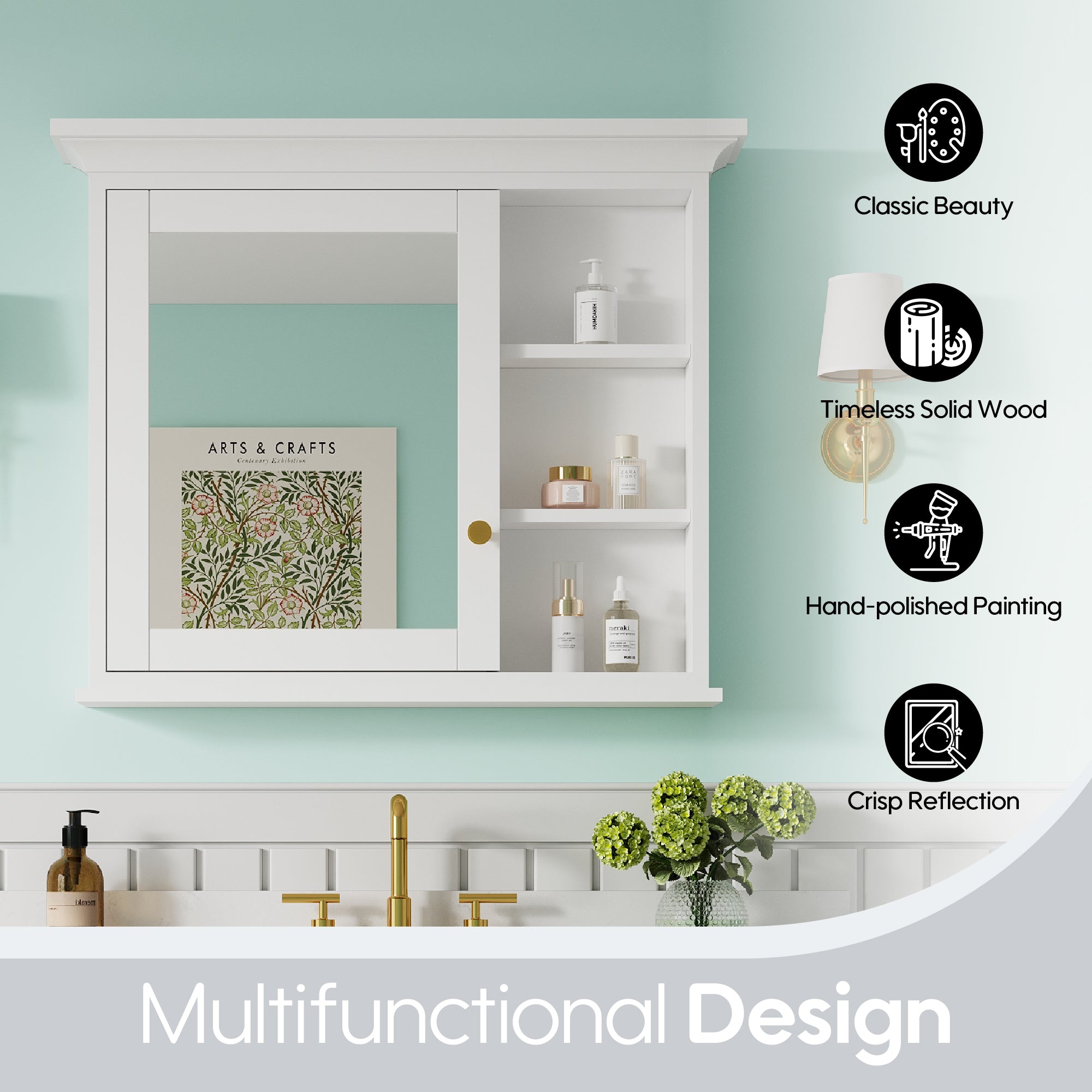 36 in.W x 30 in.H Vertical Mounting Bathroom Wood Medicine Cabinet with Mirror in White