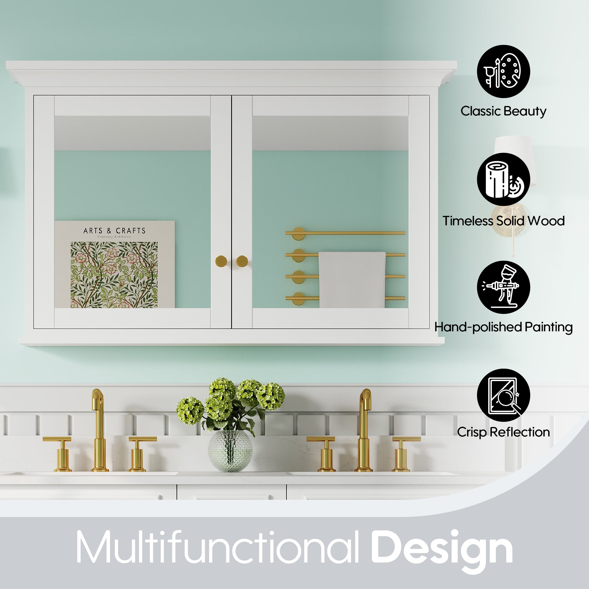 48 in.W x 30 in.H Vertical Z-Bar Mounting Bathroom Wood Medicine Cabinet with Mirror in White