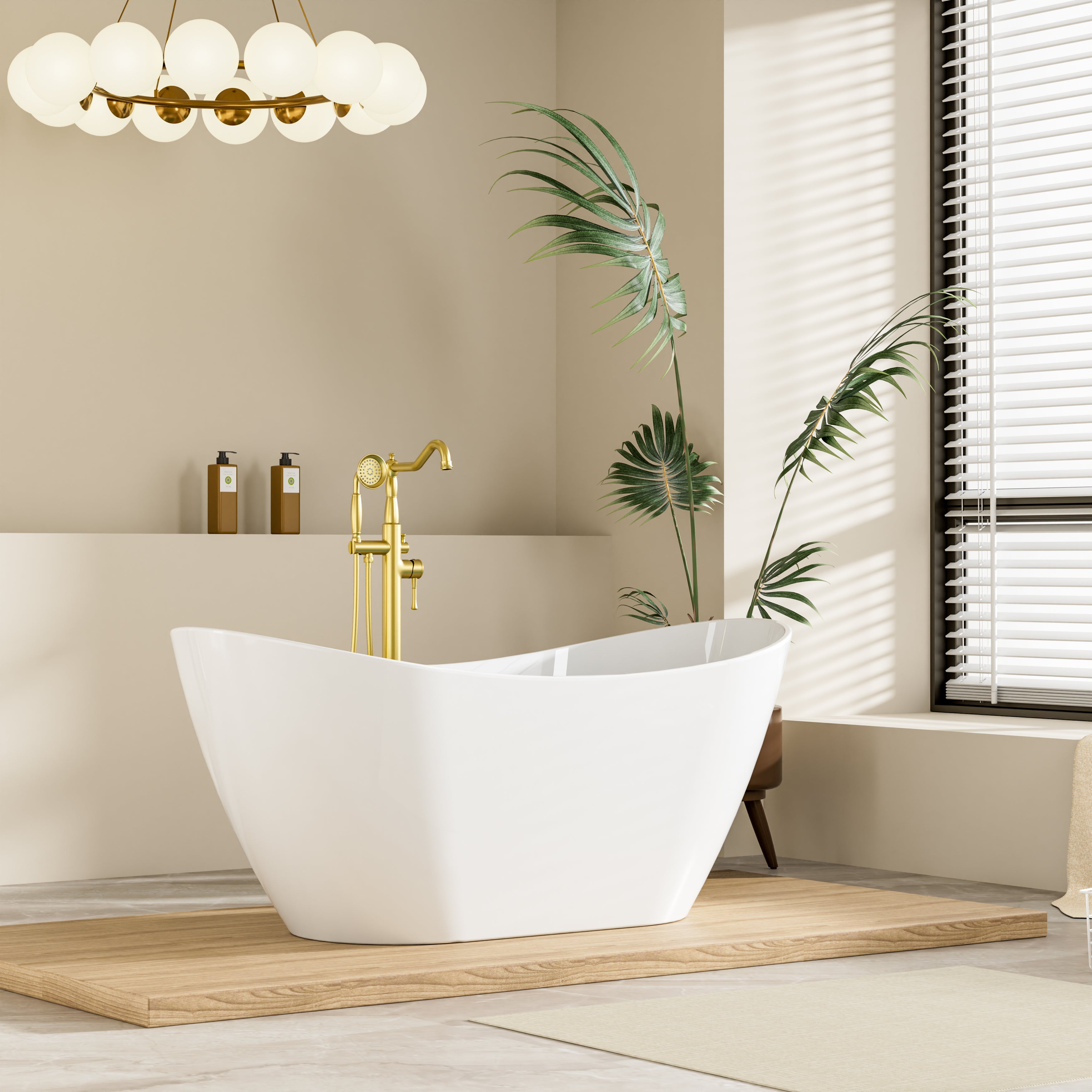 60" Glossy White Freestanding Acrylic Soaking Bathtub with Advanced Heat Retention & Ergonomic Support, 60-Gallon