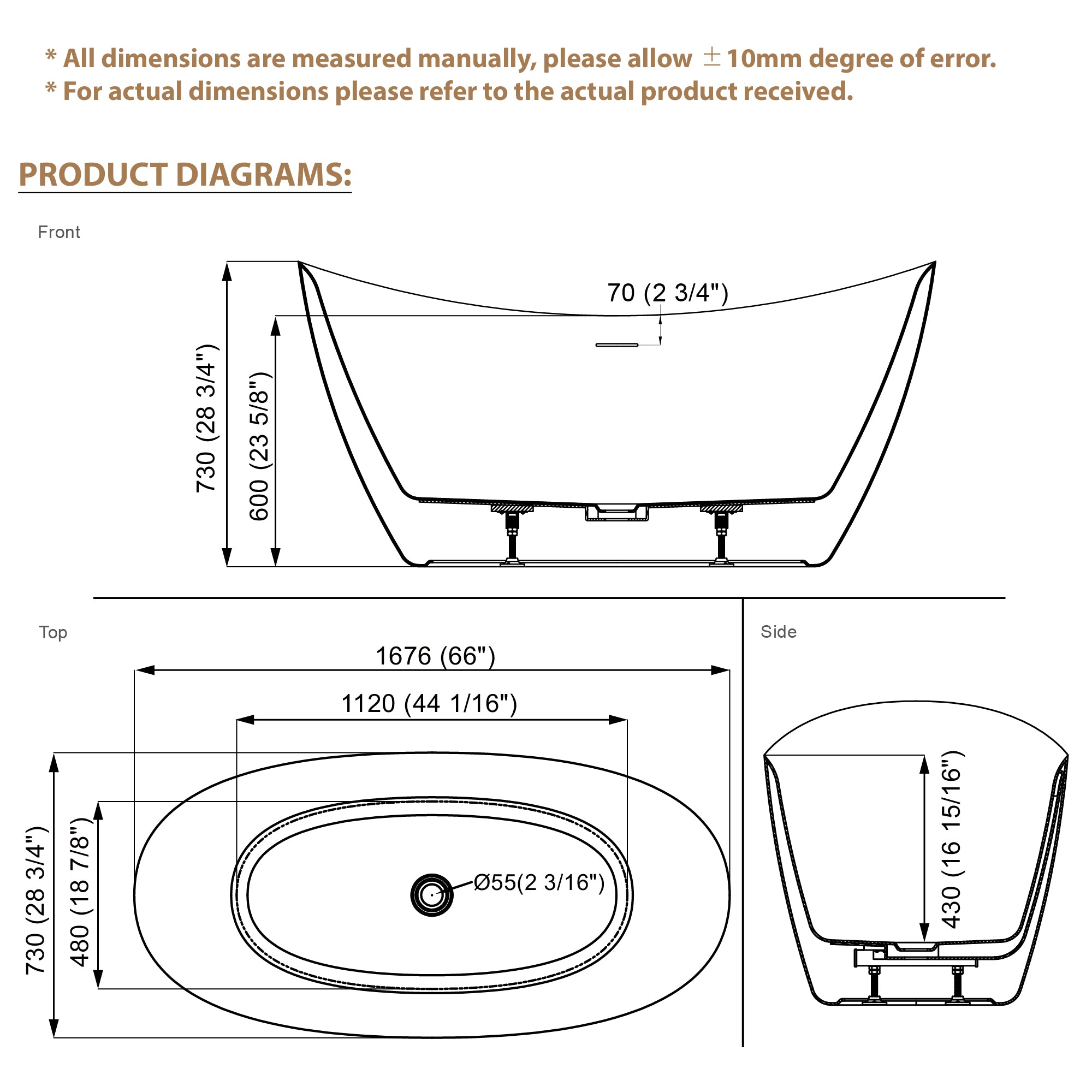 66" Acrylic Freestanding Soaking Bathtub Contemporary Soaking White Tub with Overflow and Drain