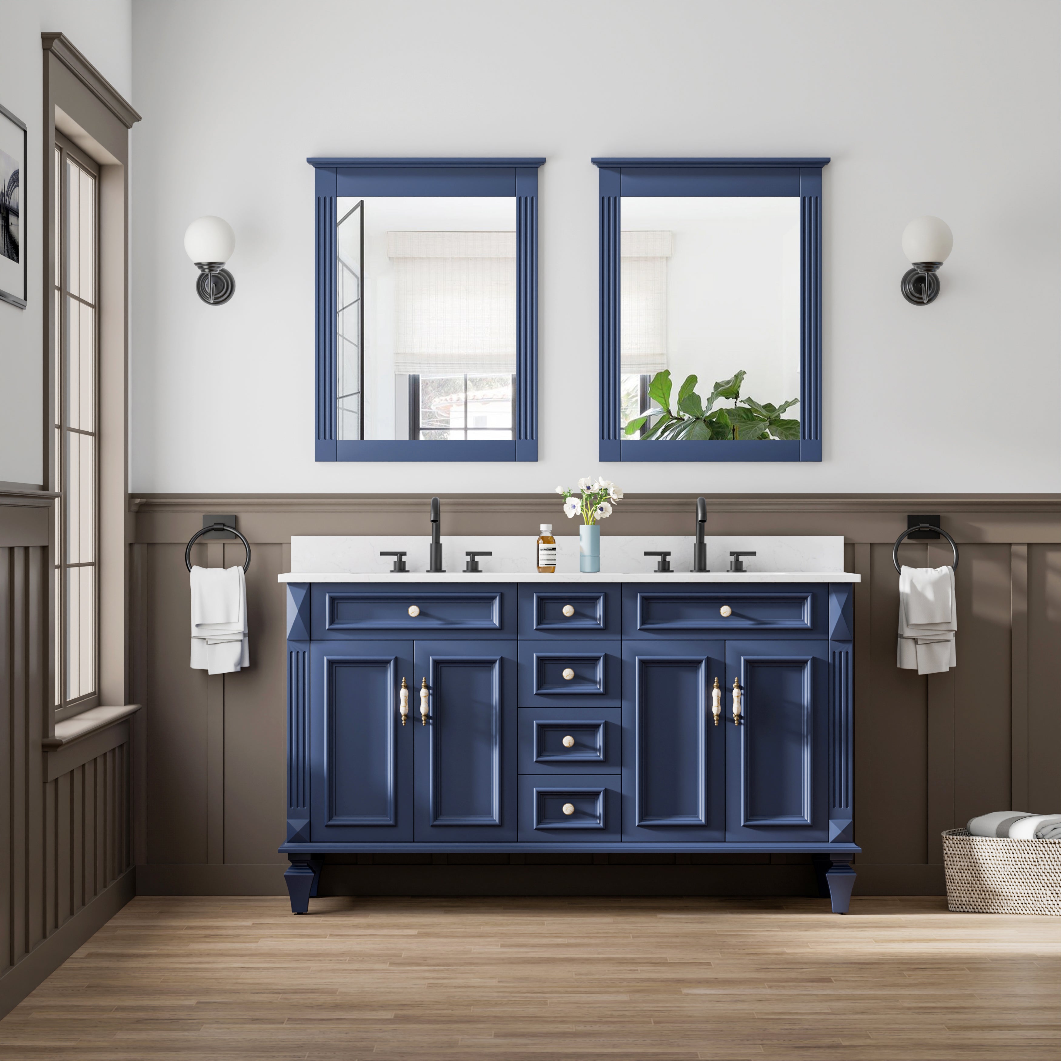 26 in. W x 33 in. H Medium Rectangular Wood Framed Wall Mount Bathroom Vanity Mirror(Set of 2)