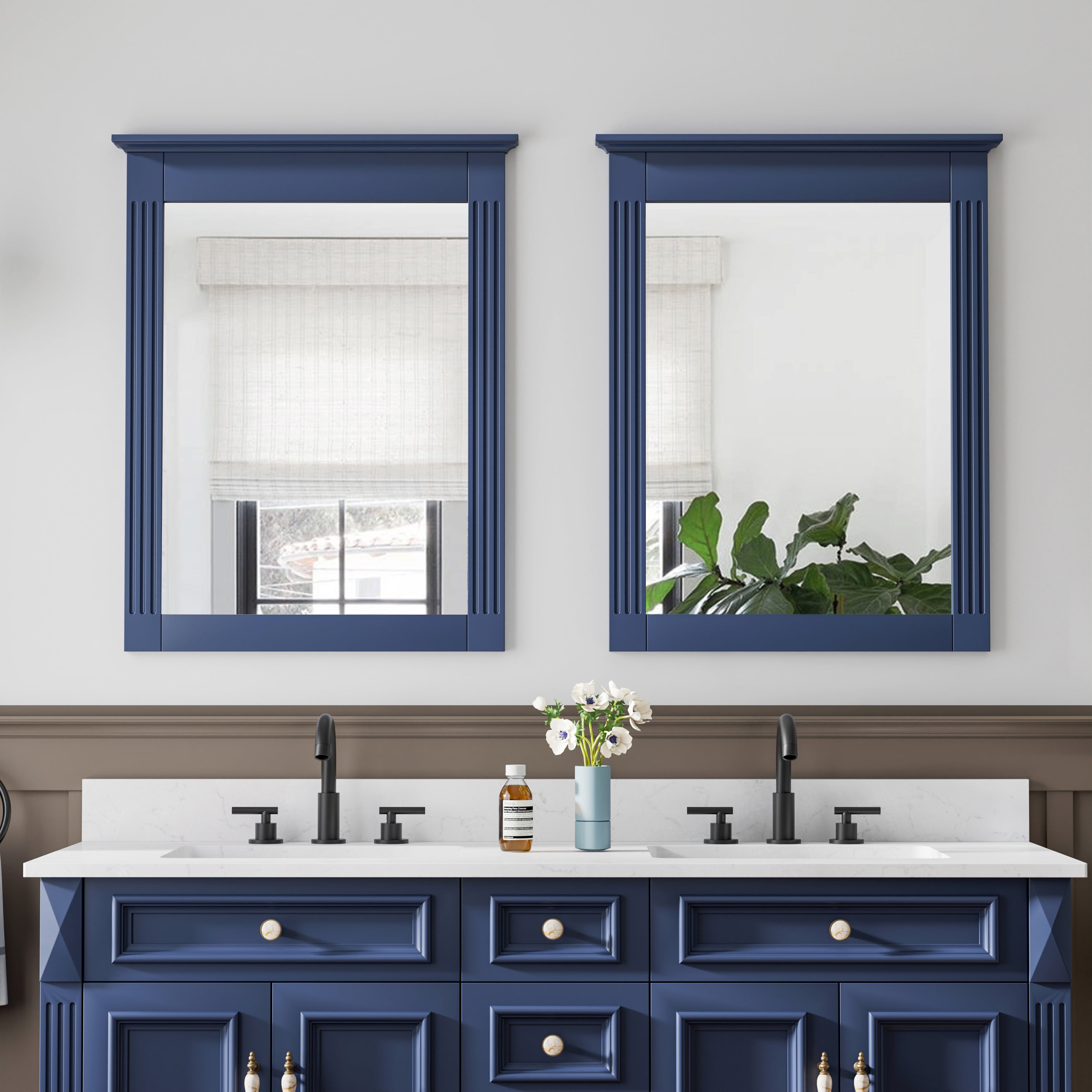 26 in. W x 33 in. H Medium Rectangular Wood Framed Wall Mount Bathroom Vanity Mirror(Set of 2)