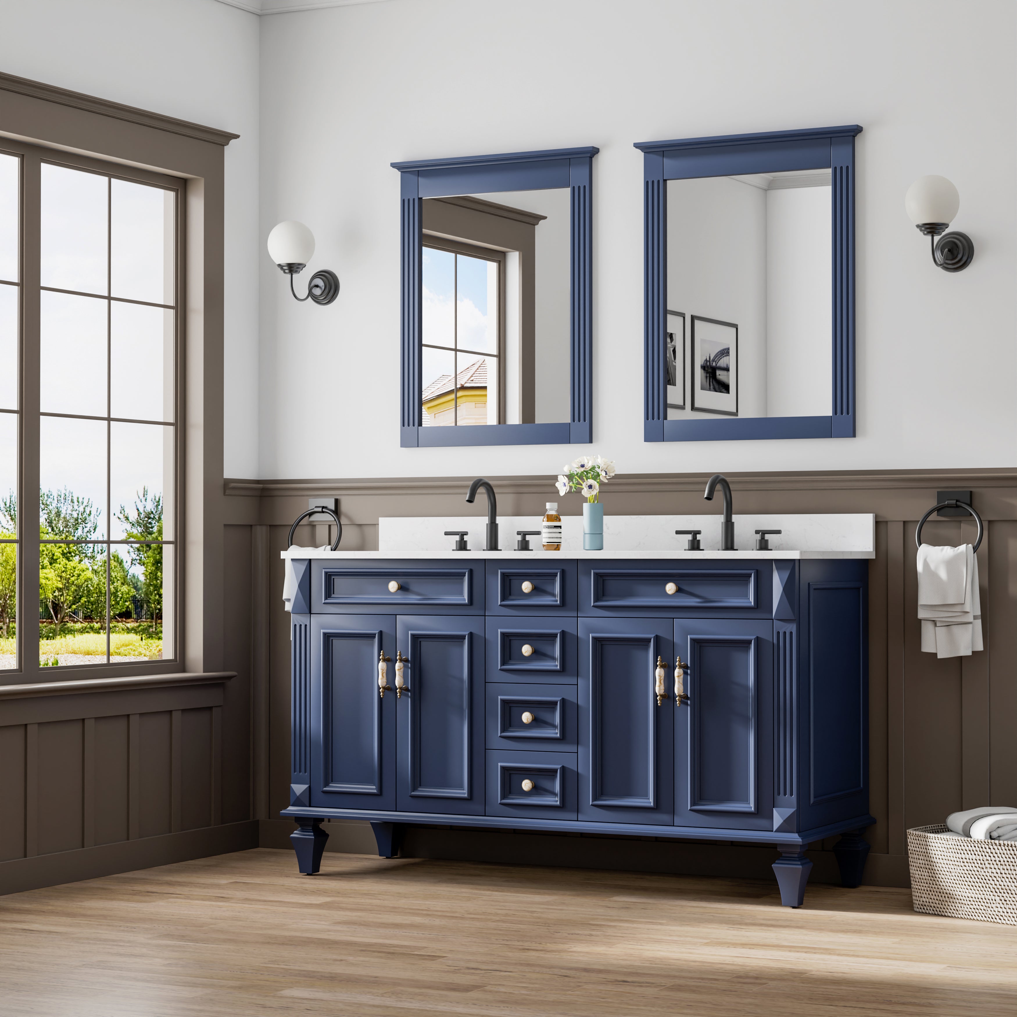 26 in. W x 33 in. H Medium Rectangular Wood Framed Wall Mount Bathroom Vanity Mirror(Set of 2)