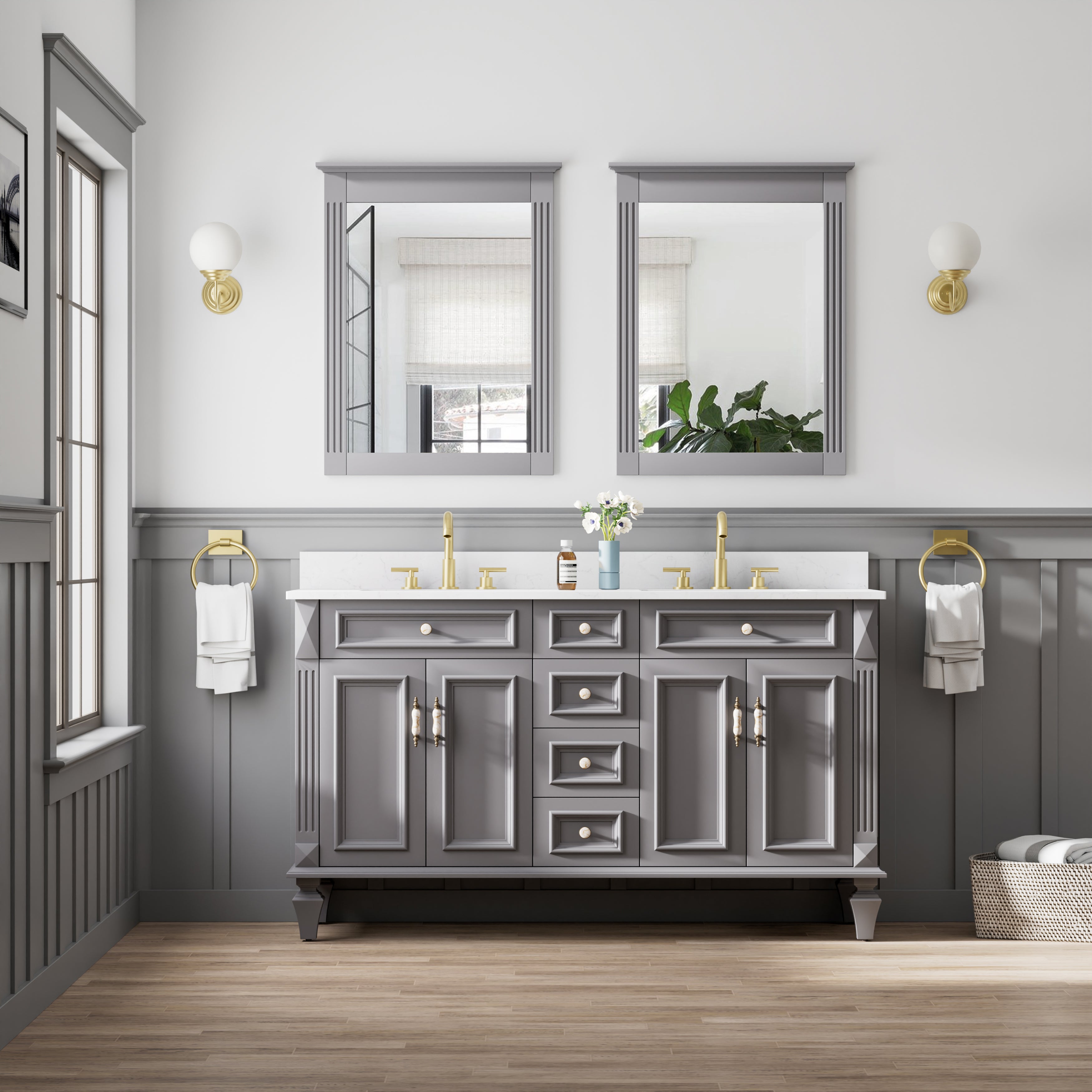 26 in. W x 33 in. H Medium Rectangular Wood Framed Wall Mount Bathroom Vanity Mirror(Set of 2)