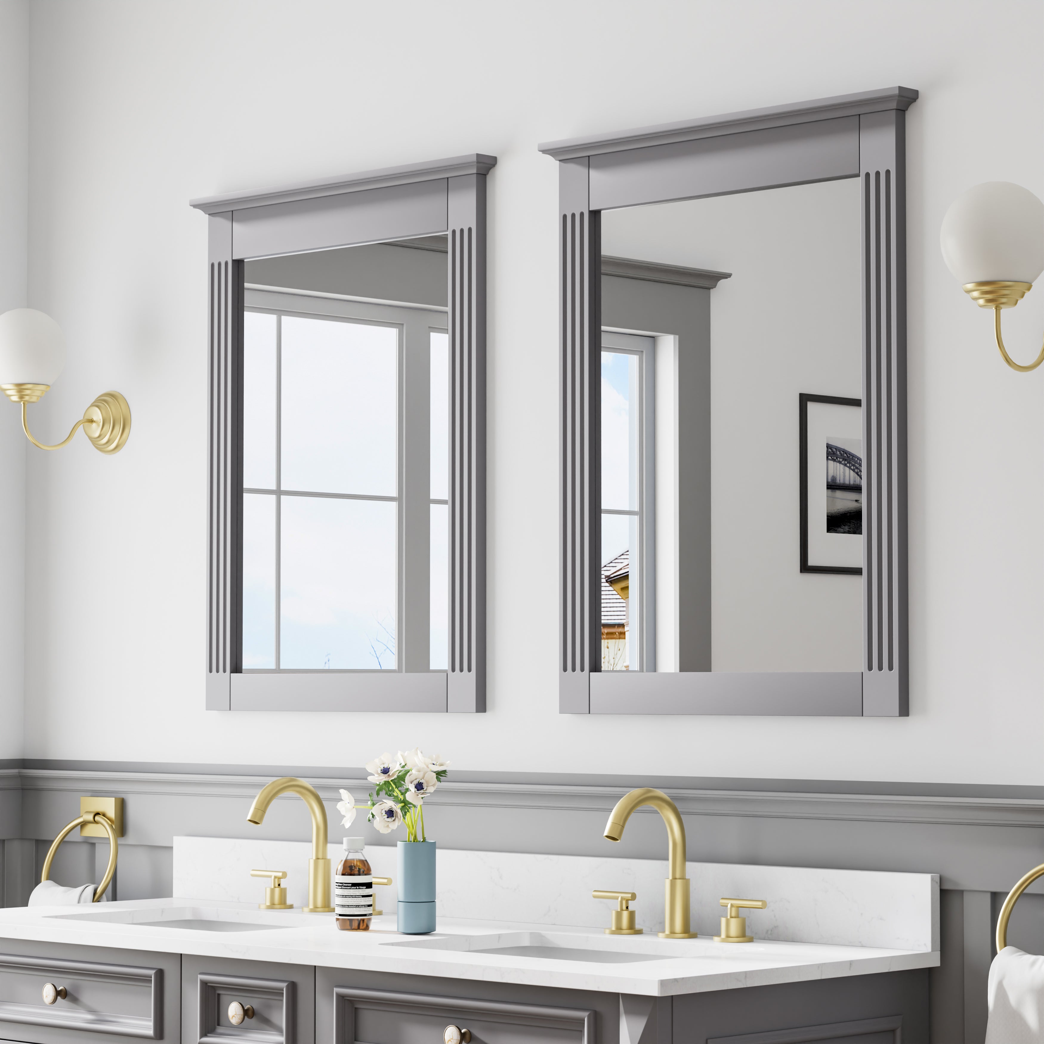 26 in. W x 33 in. H Medium Rectangular Wood Framed Wall Mount Bathroom Vanity Mirror(Set of 2)