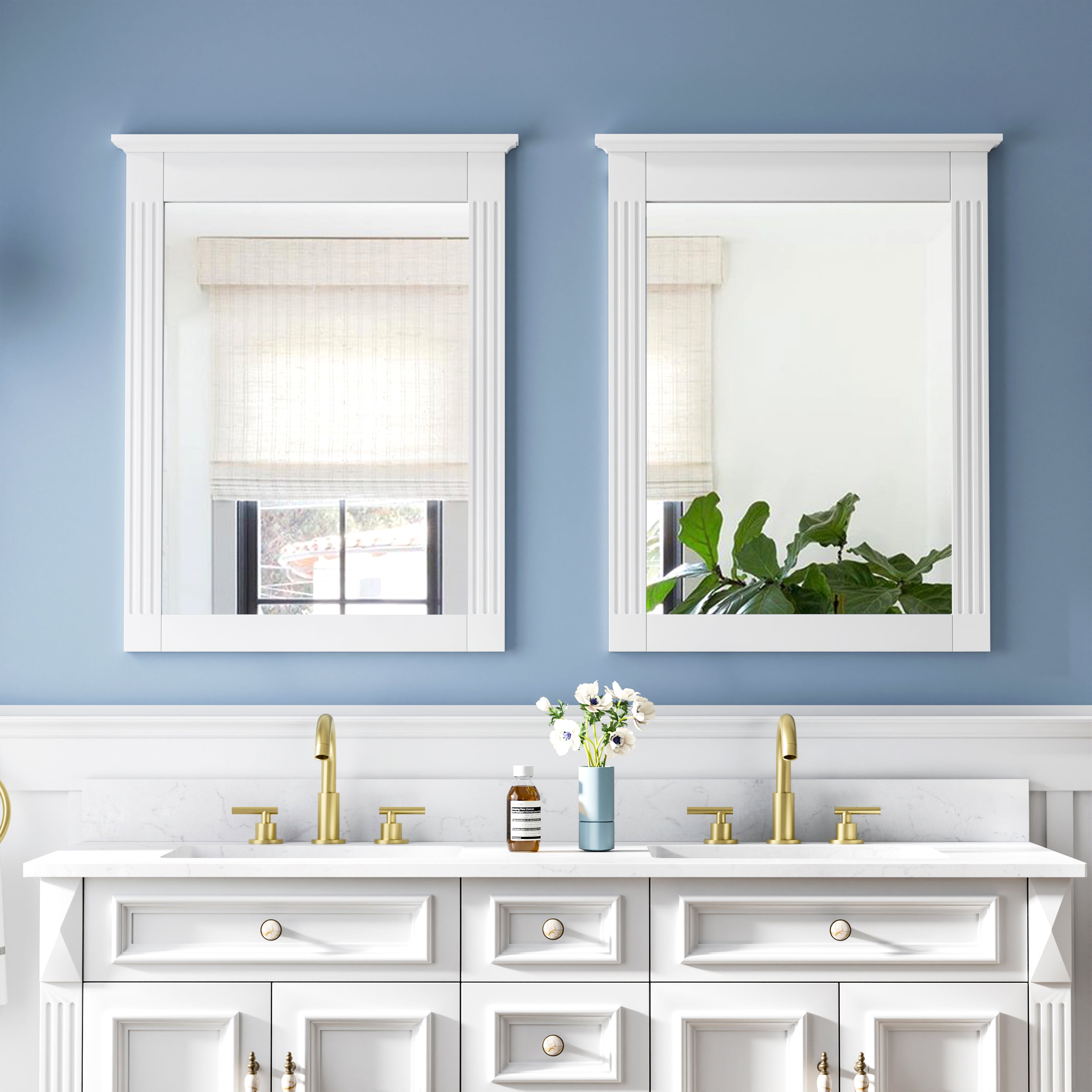 26 in. W x 33 in. H Medium Rectangular Wood Framed Wall Mount Bathroom Vanity Mirror(Set of 2)