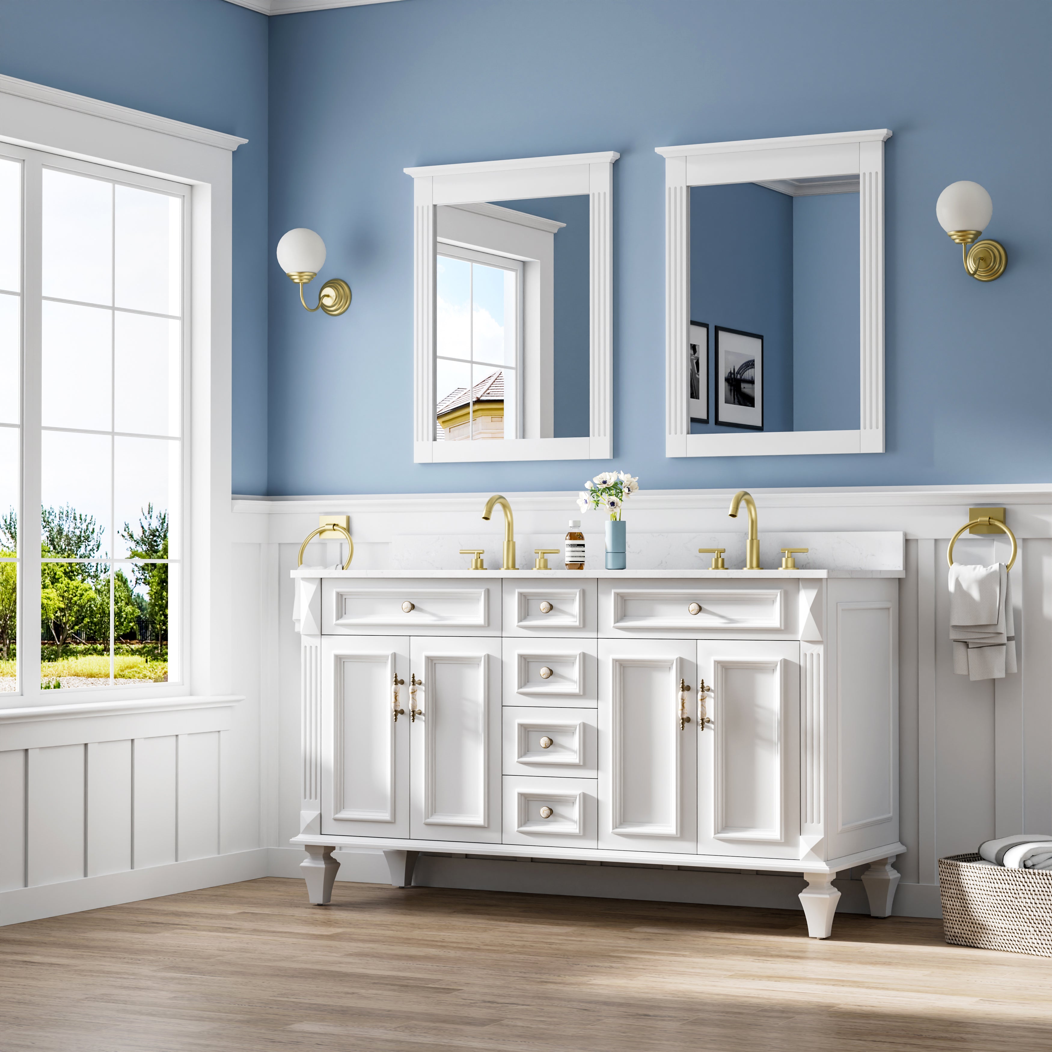26 in. W x 33 in. H Medium Rectangular Wood Framed Wall Mount Bathroom Vanity Mirror(Set of 2)