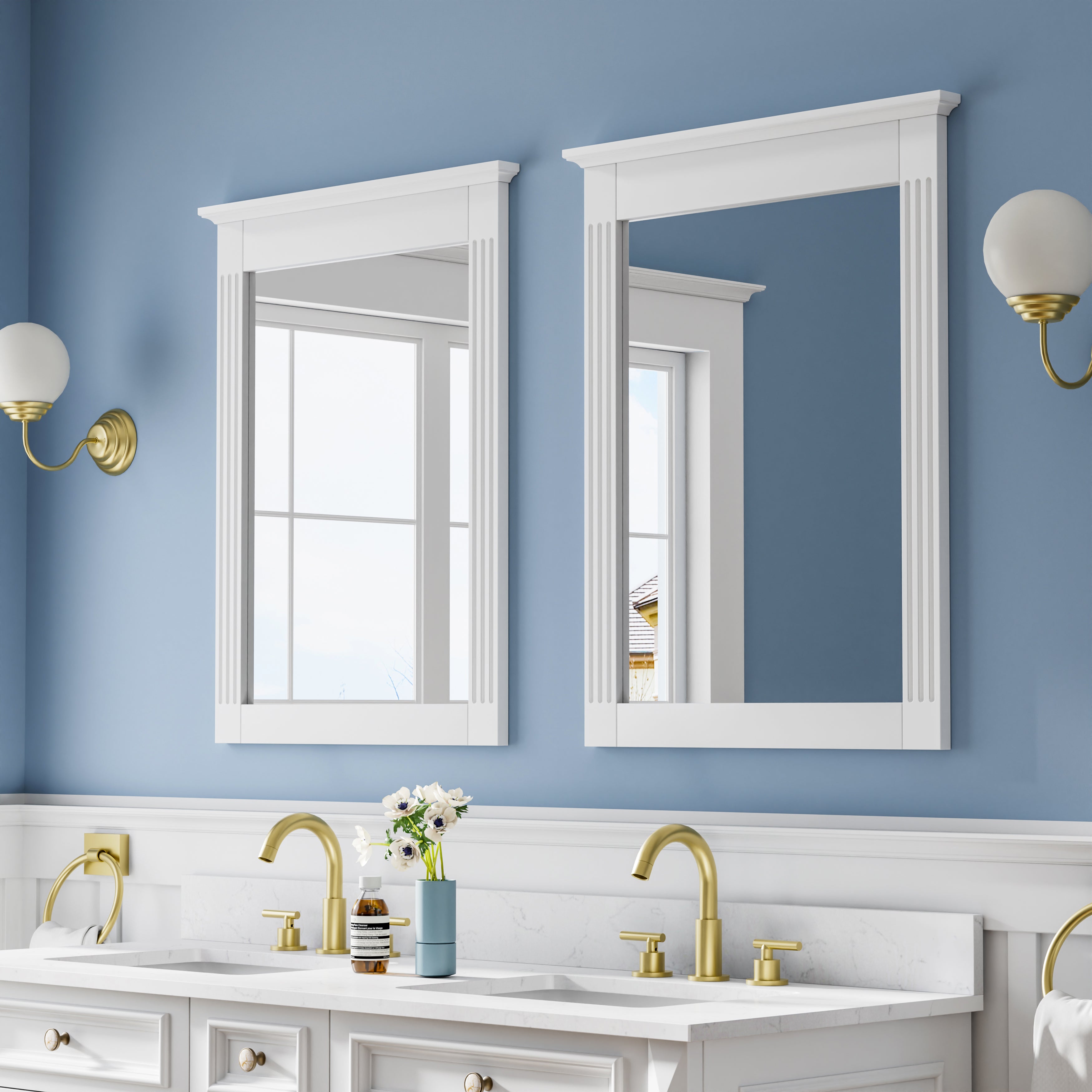 26 in. W x 33 in. H Medium Rectangular Wood Framed Wall Mount Bathroom Vanity Mirror(Set of 2)