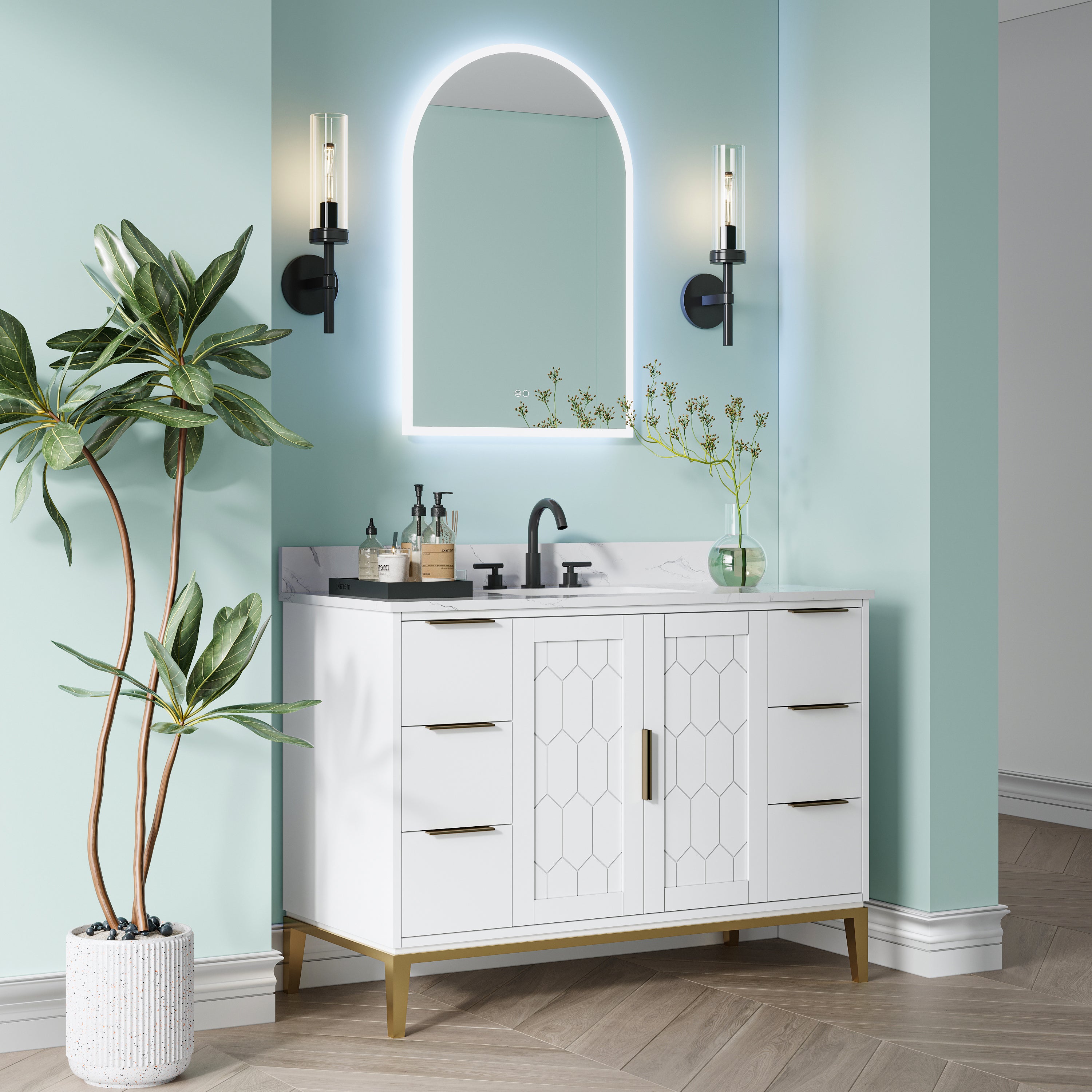 24x36 Inch Frameless LED Bathroom Vanity Mirror Arched Top-Dimmable, Anti-Fog, Wall-Mounted
