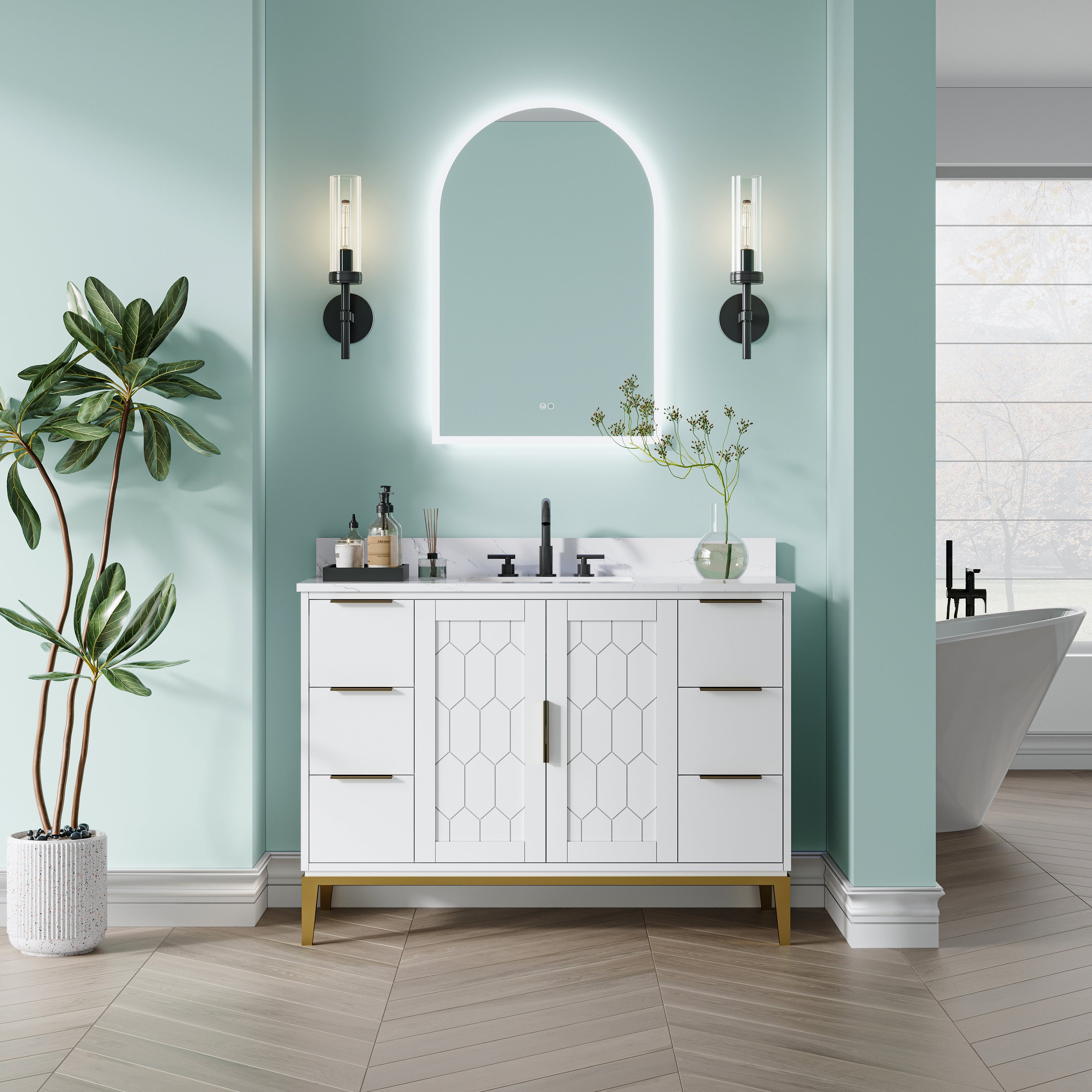 24x36 Inch Frameless LED Bathroom Vanity Mirror Arched Top-Dimmable, Anti-Fog, Wall-Mounted