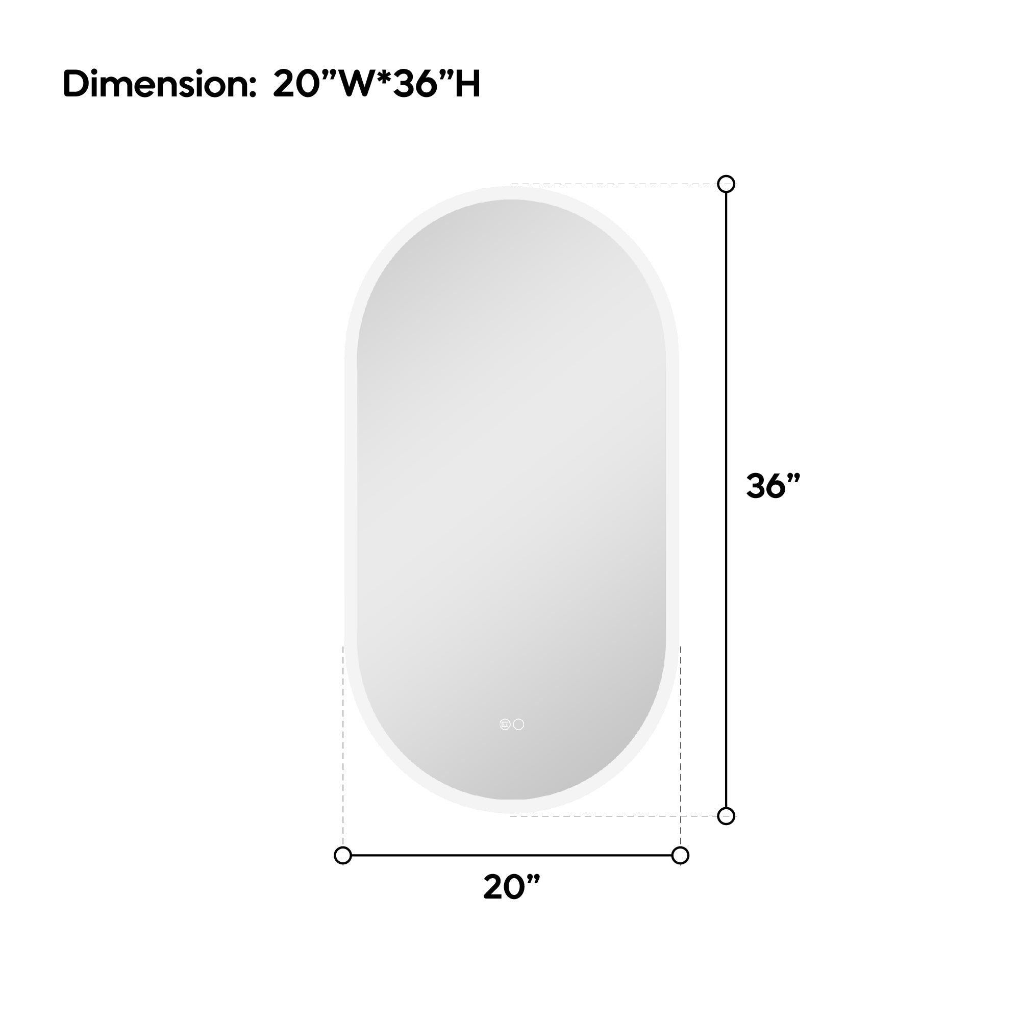 20 in. W x 36 in. H Acrylic Oval LED Frameless Mirror, Anti-Fog, Dimmable