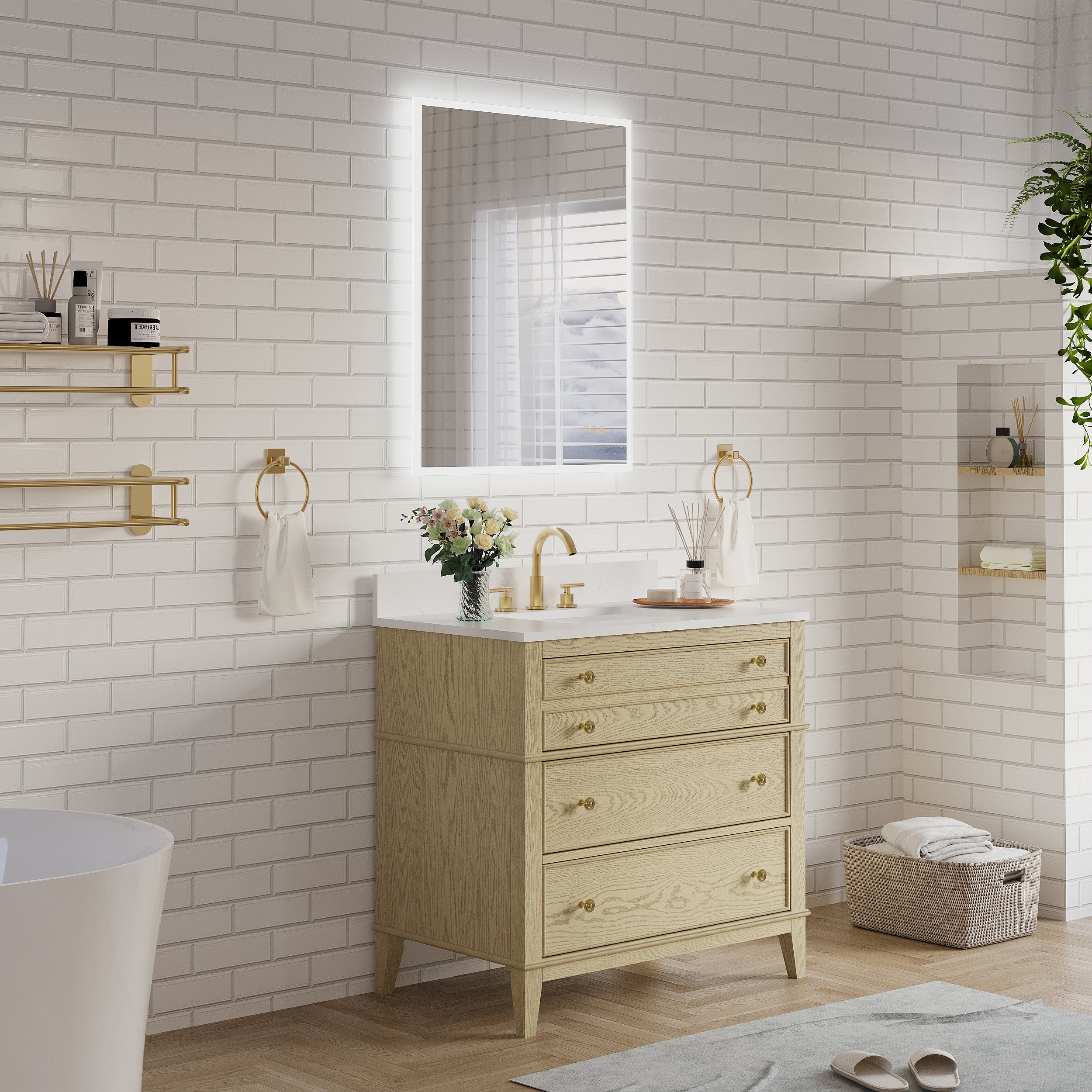 28 in. W x 36 in. H Frameless LED Frontlit & Backlit Bathroom Vanity Mirror, Dimmable & Anti-Fog, Wall Mounted