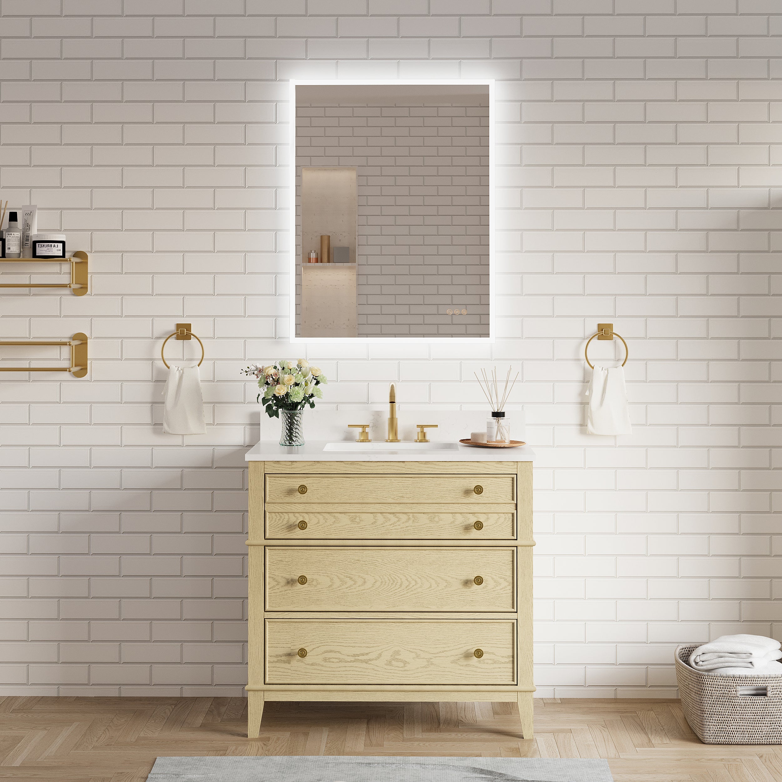 28 in. W x 36 in. H Frameless LED Frontlit & Backlit Bathroom Vanity Mirror, Dimmable & Anti-Fog, Wall Mounted