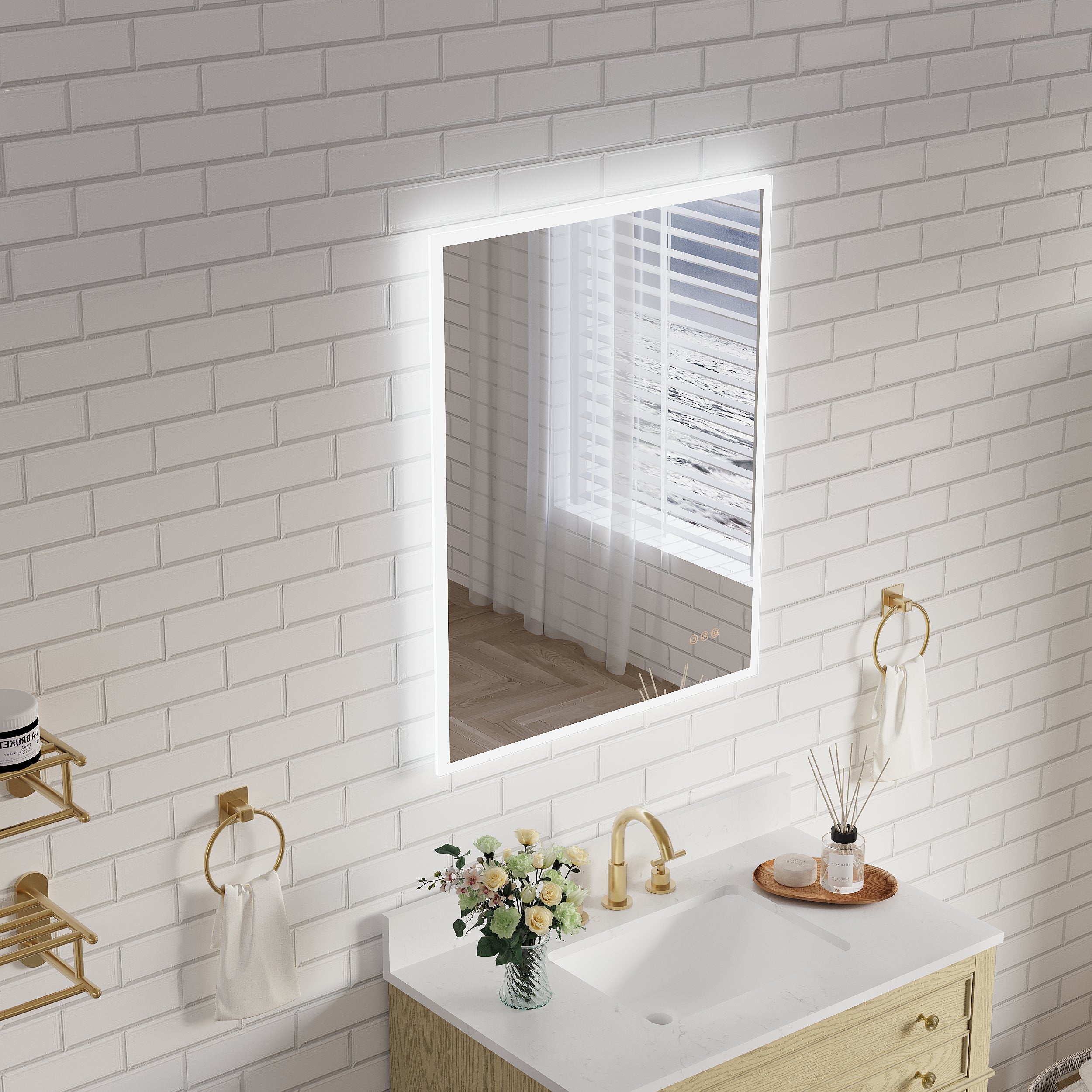 28 in. W x 36 in. H Frameless LED Frontlit & Backlit Bathroom Vanity Mirror, Dimmable & Anti-Fog, Wall Mounted