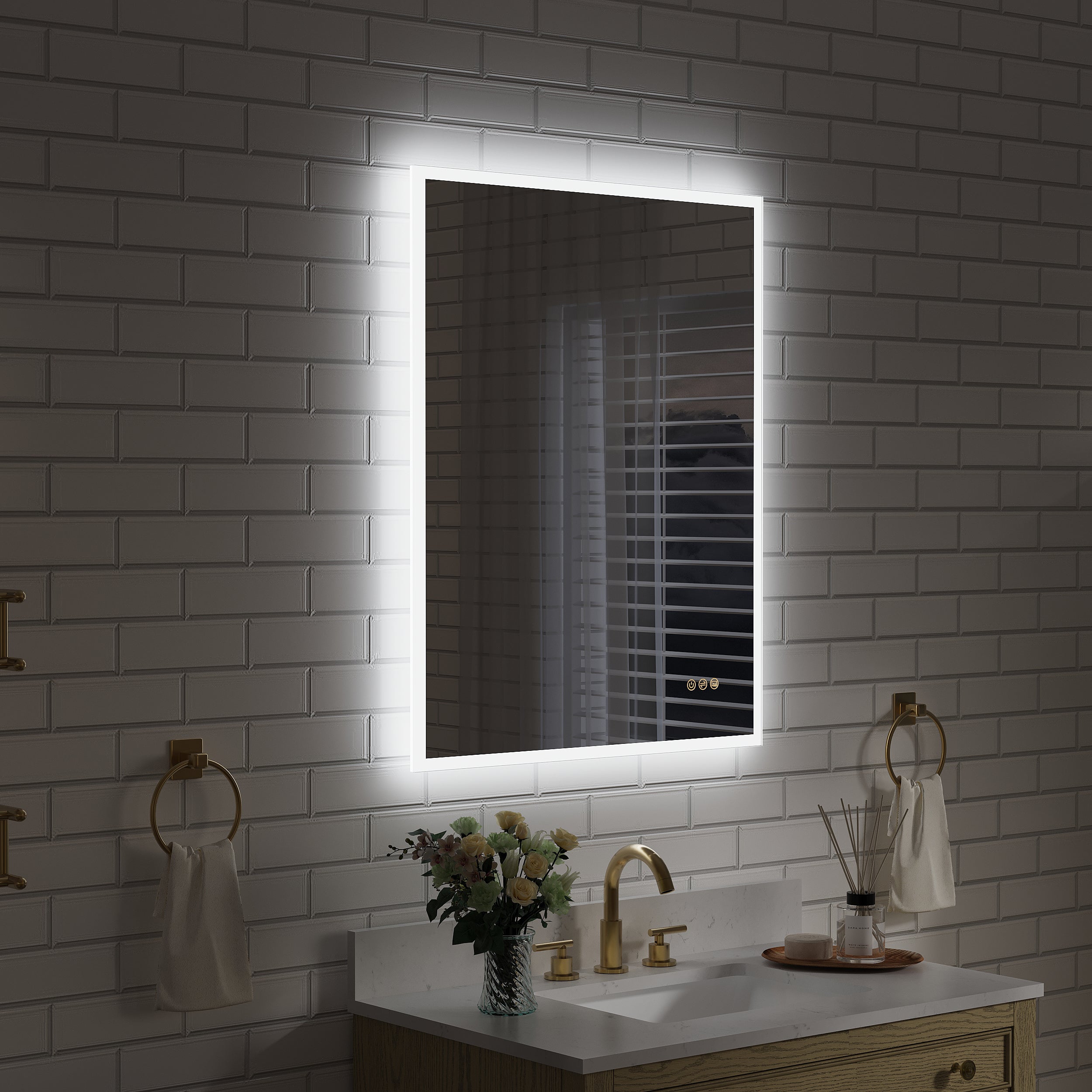 28 in. W x 36 in. H Frameless LED Frontlit & Backlit Bathroom Vanity Mirror, Dimmable & Anti-Fog, Wall Mounted