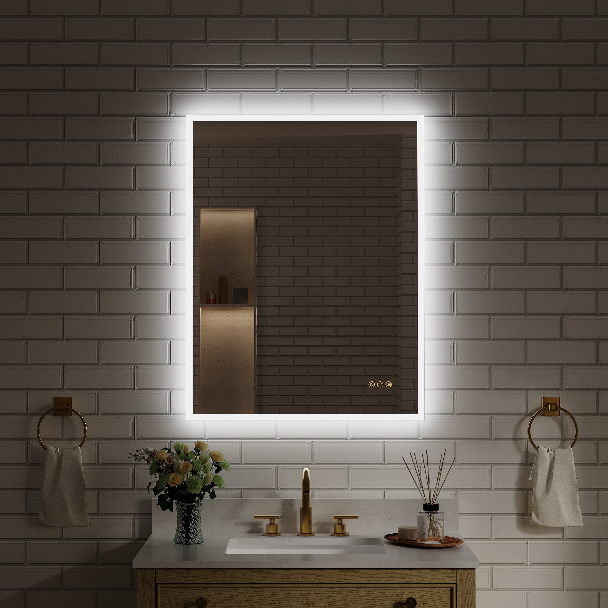 28 in. W x 36 in. H Frameless LED Frontlit & Backlit Bathroom Vanity Mirror, Dimmable & Anti-Fog, Wall Mounted